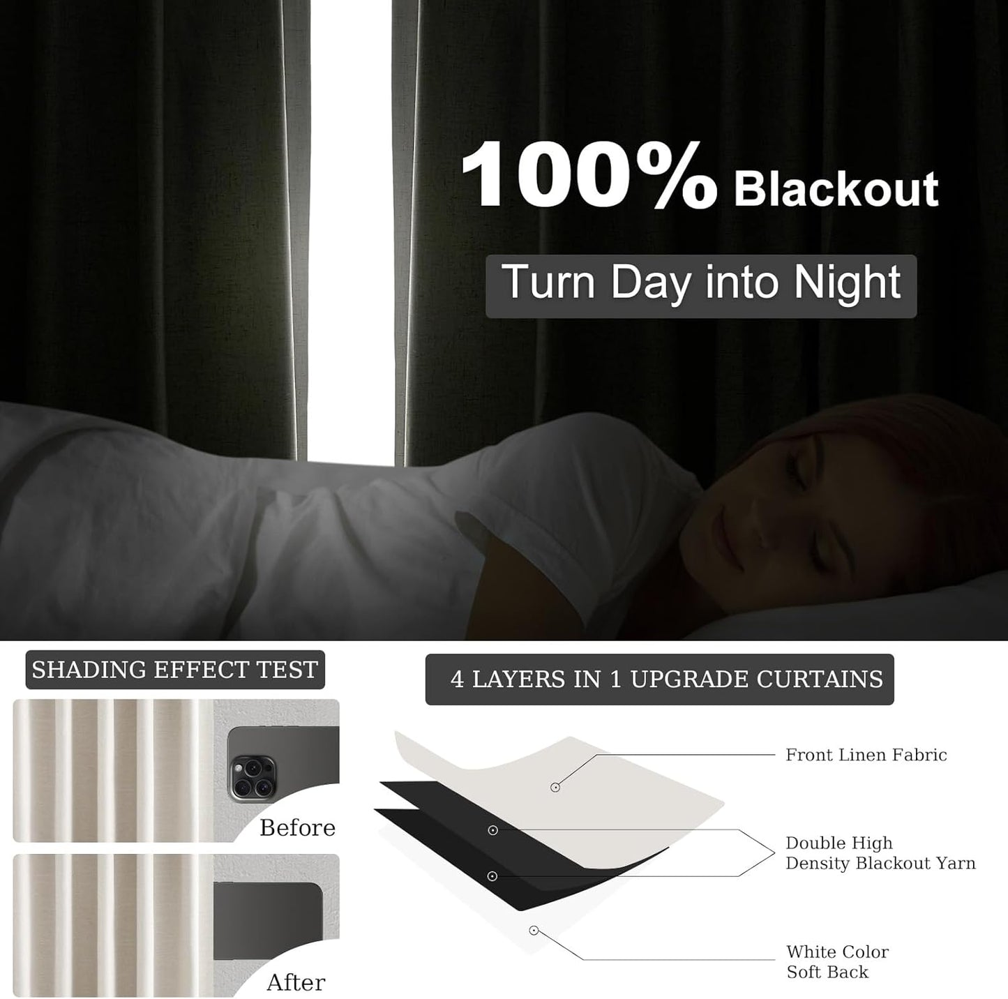 Topfinel Linen Blackout Curtains 96 Inch Long, Boho Farmhouse Ivory Birch Viral Drapes Pinch Pleated Curtains with Hooks for Living Room, Neutral 8 FT Back Tab Bedroom Curtains 52" X 96" 2 Panels