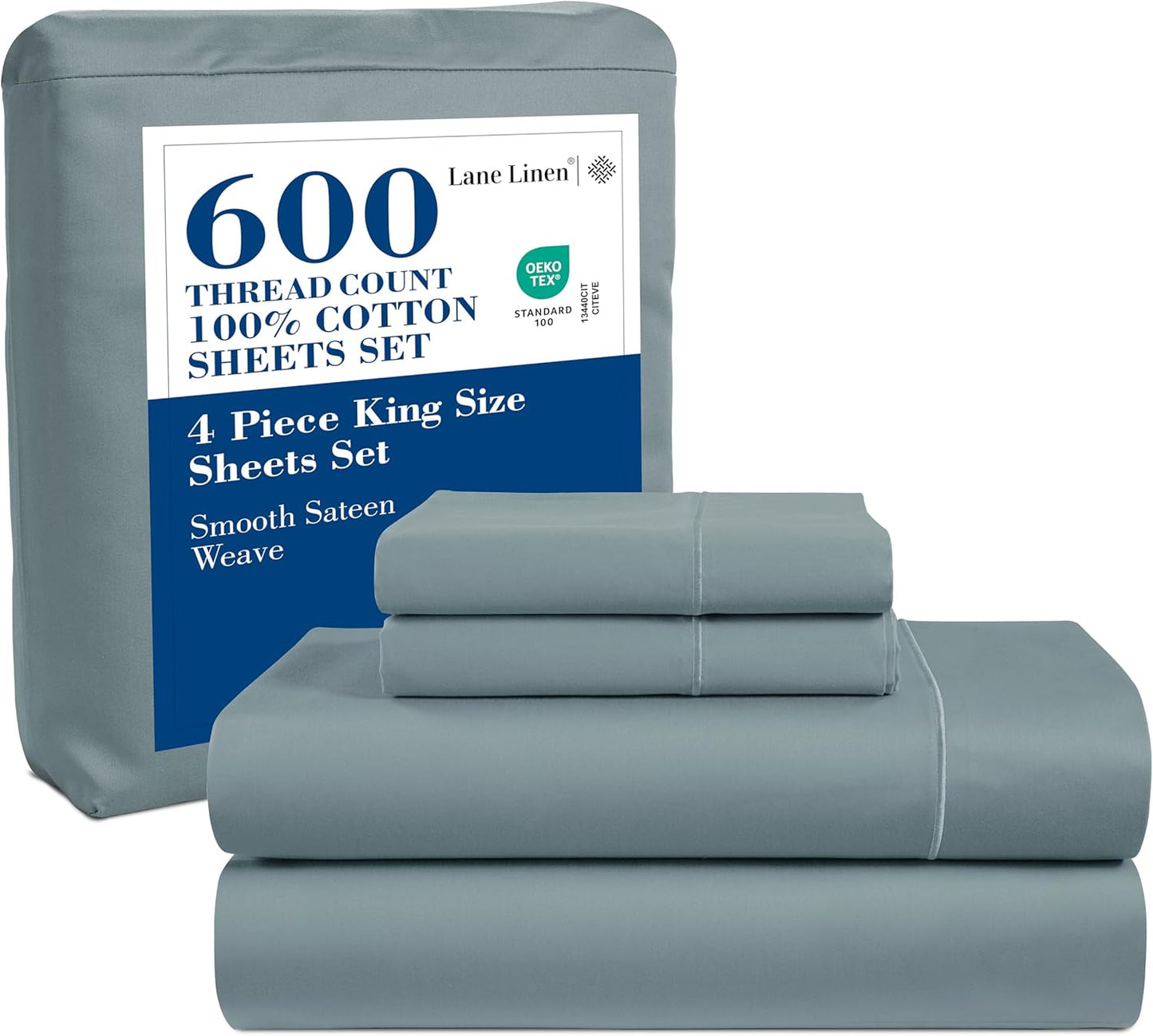 LANE LINEN 100% Cotton White Queen Size Sheet Set – Luxurious Hotel-Quality Sateen Weave, Fully Elasticized Mercerized Cotton, Deep Pocket 4-Piece Set, Naturally Cooling & Comfortable