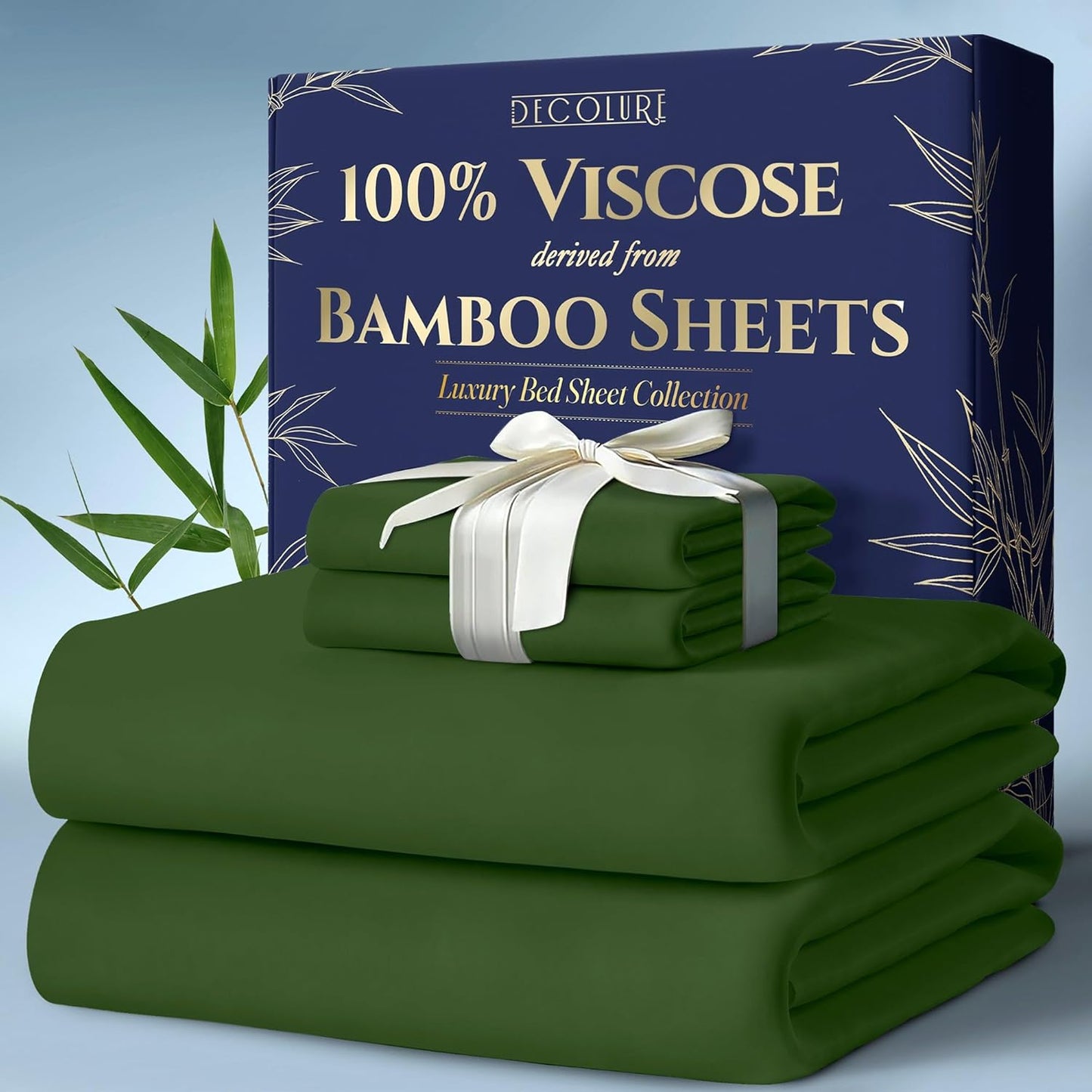 DECOLURE 100% Viscose Derived from Bamboo Sheets King Size 4pcs - Ultra Soft & Luxuriously Cooling, 17" Deep Pocket, Double Stitching, Perfect for Hot Sleepers - King Bed Sheets (White)