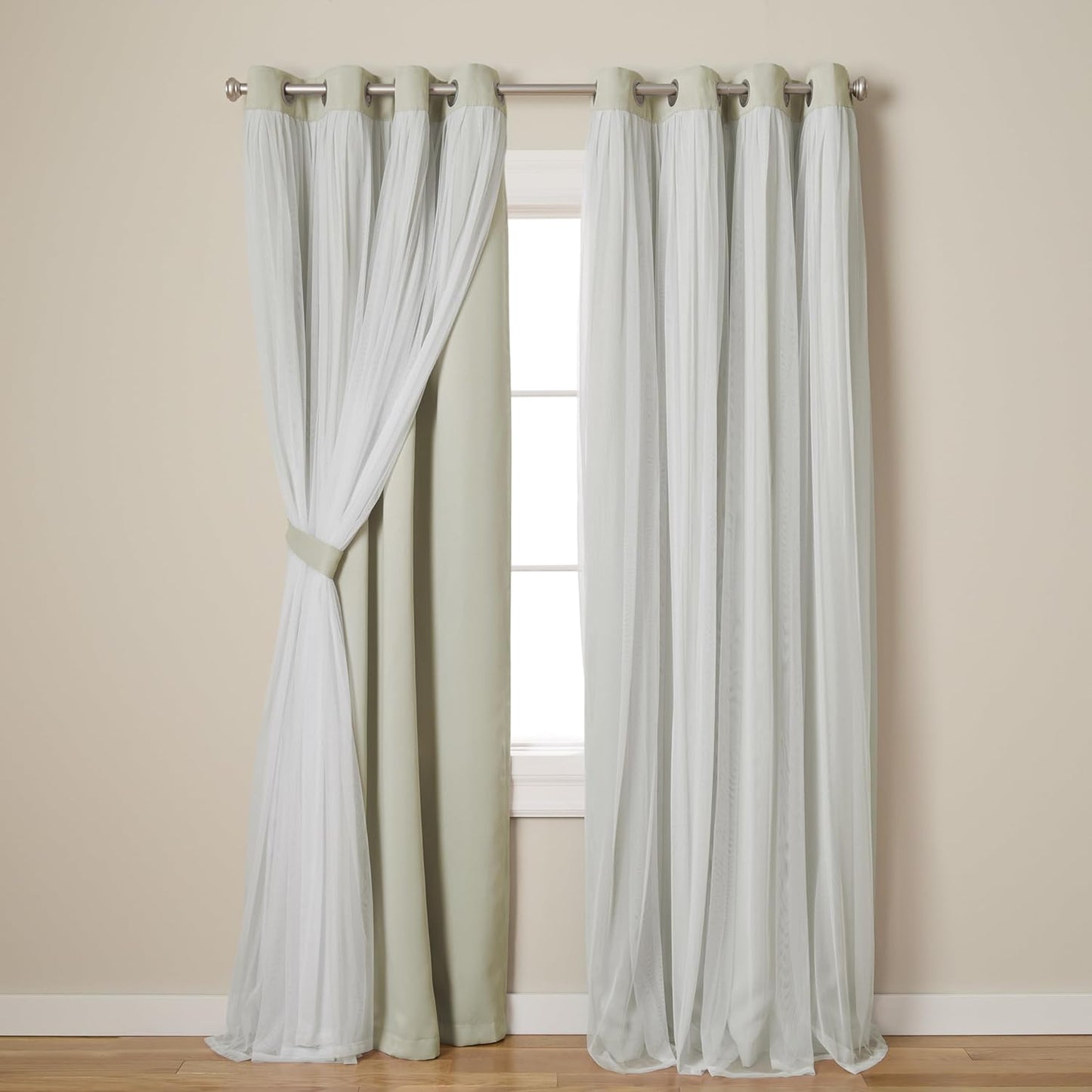 TOWN & COUNTRY LUXE Talia Double Layer Indoor Curtains, Sheer and Room Darkening Blackout, Grommet Top, Energy Efficient, 2-Pack Set, 52"x96", Winter White