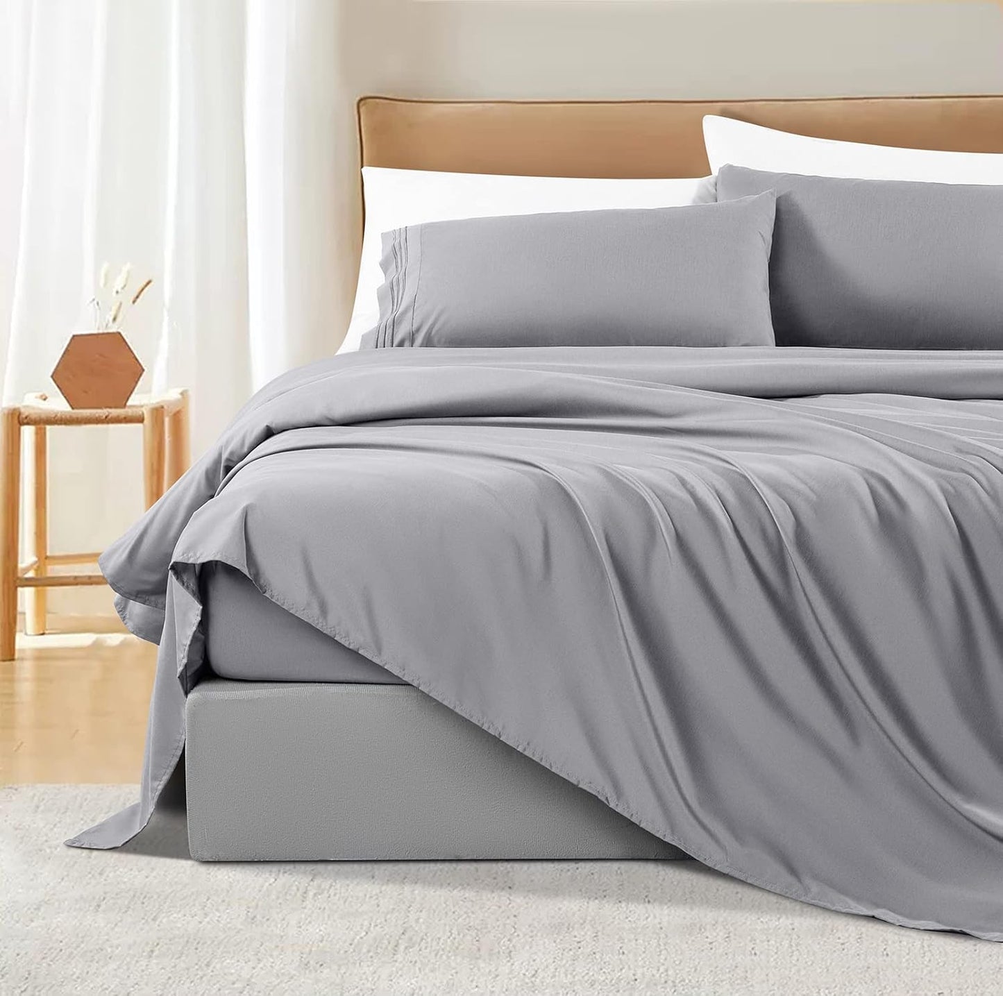 Shilucheng 100% Cotton Queen Size Sheets Set - 600 Thread Count，Luxury Egyptian Cotton Bed Sheets，5-Star Hotel Quality Sheets, Breathable & Cooling, 16 Inch Deep Pocket - 4 Piece (White, Queen)