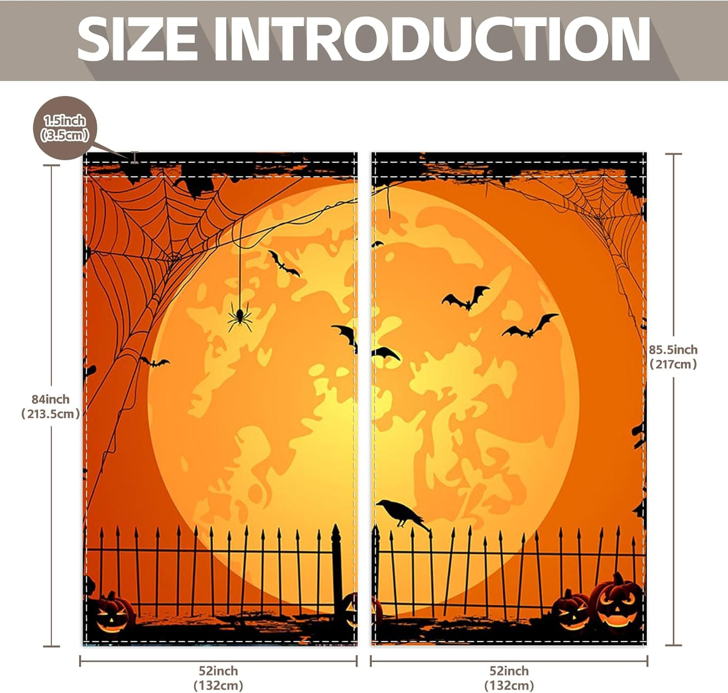 Orange Halloween Curtains for Living Room Large Pumpkin Patch Moon Picture Witch Rod Pocket Window Drapes for Bedroom and Home Decor 2 Panels Set 52x85.5 Inch