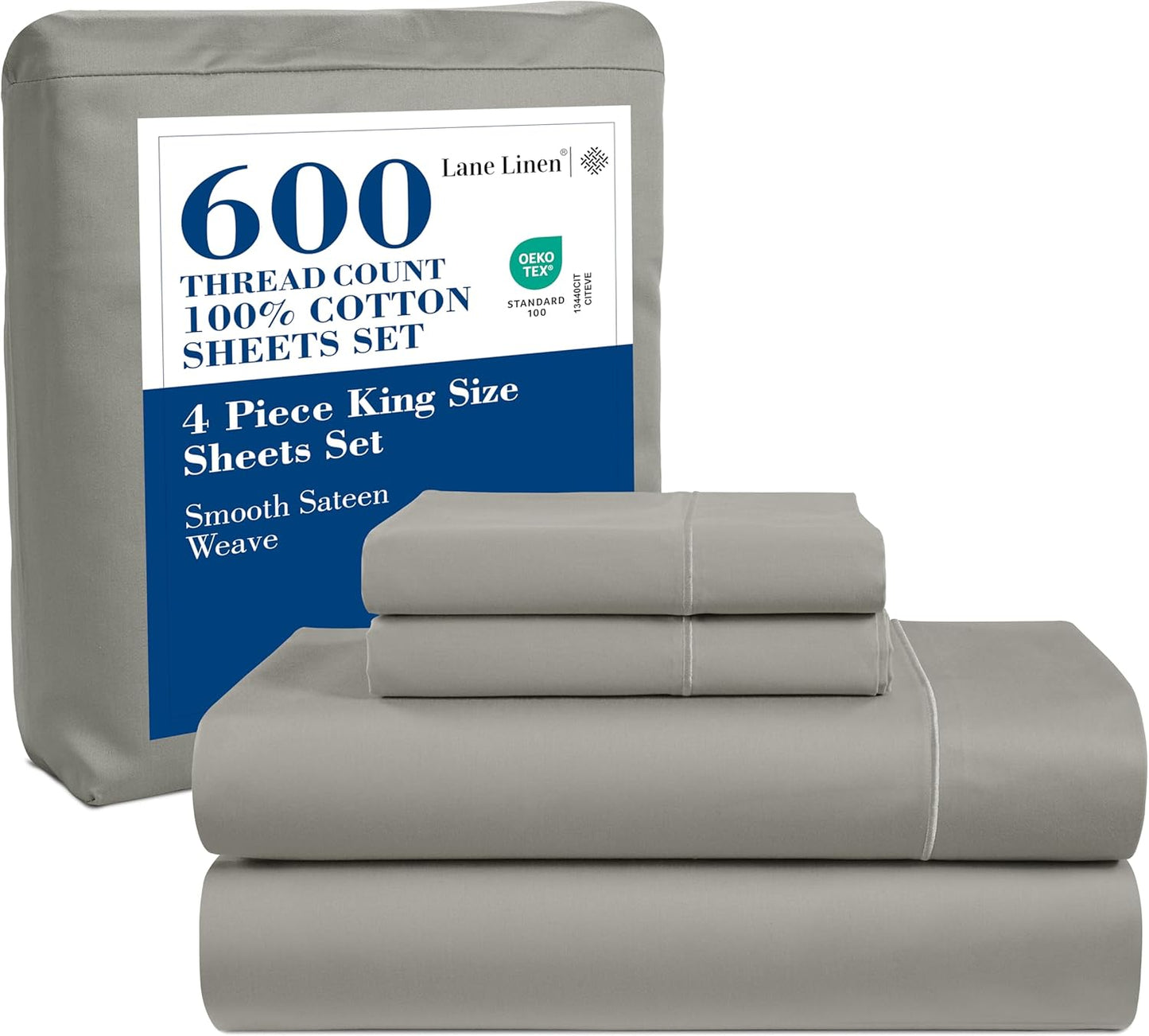 LANE LINEN 100% Cotton White Queen Size Sheet Set – Luxurious Hotel-Quality Sateen Weave, Fully Elasticized Mercerized Cotton, Deep Pocket 4-Piece Set, Naturally Cooling & Comfortable
