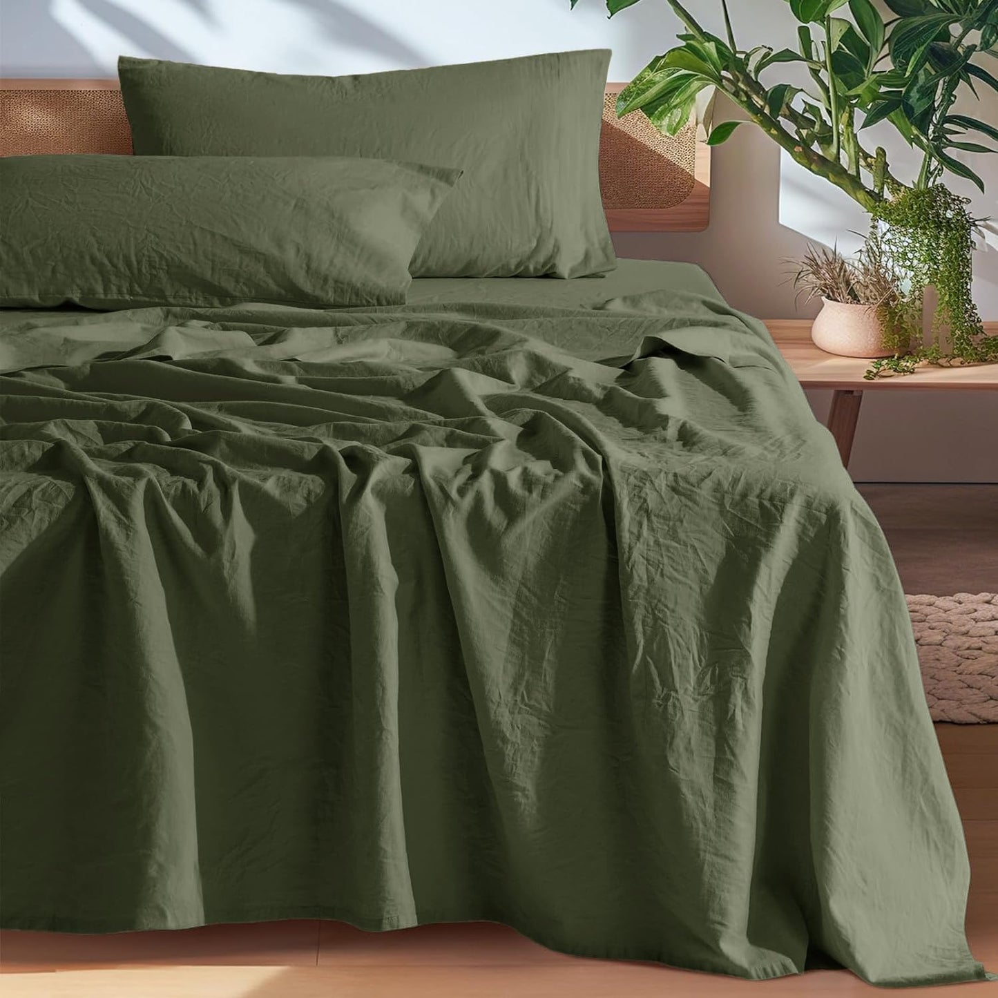 SONORO KATE 100% French Pure Linen Sheets, Breathable and Durable Linen King Size Sheets, Anti-Tear Linen Bed Sheets, Machine Washable, 16 Inch Deep Pocket - 4 Piece (Natural Linen, King)