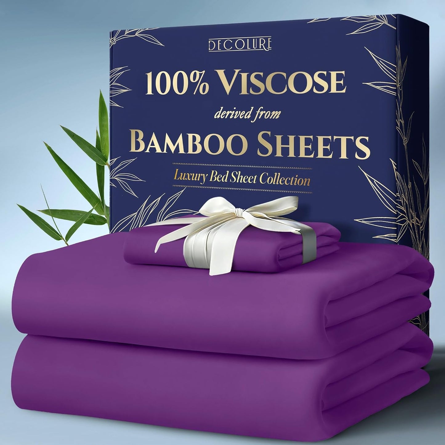 DECOLURE 100% Viscose Derived from Bamboo Sheets King Size 4pcs - Ultra Soft & Luxuriously Cooling, 17" Deep Pocket, Double Stitching, Perfect for Hot Sleepers - King Bed Sheets (White)