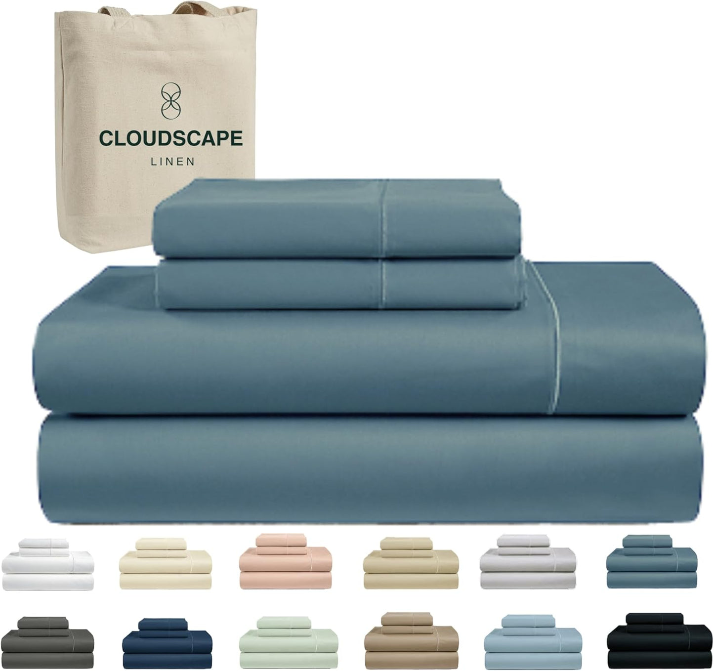 Cloud Scape Linen 100% Egyptian Cotton King Sheets Set – 1000 Thread Count, 4-Piece Soft Hotel Quality Bedding Set,Deep Pockets up to 16”, White