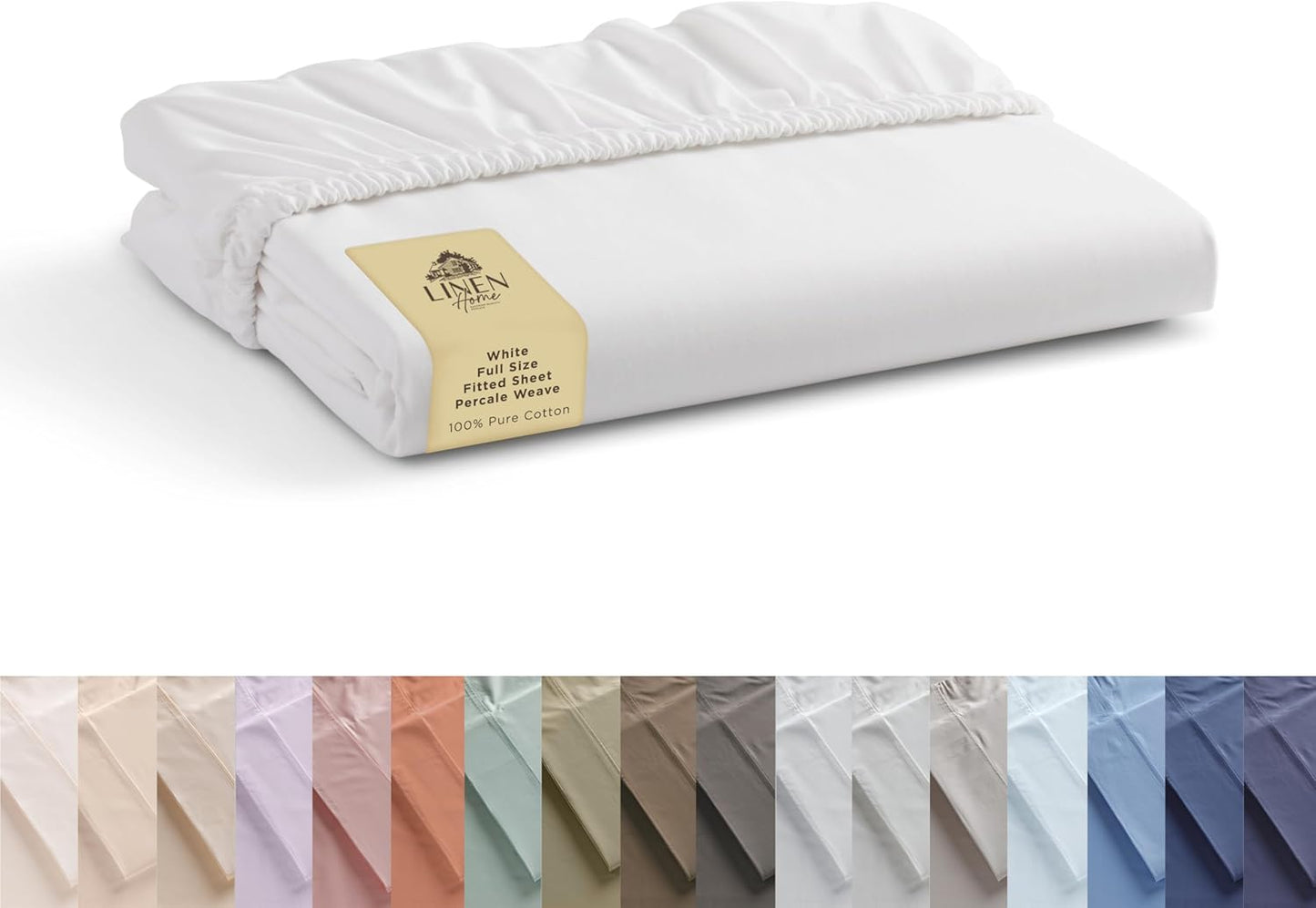 Linen Home 100% Cotton Percale Weave Fitted Sheet, Queen Size, White, 1 Deep Pocket Fitted Sheet, Fits Mattress Upto 16" Crisp and Cool Strong Bed Linen, 60"X80"+15"