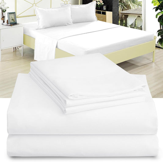 Full XL 100% Microfiber Double Brushed Sheet Set - Extra-Soft, Breathable & Wrinkle-Free - 15" Deep Pockets, 54" x 80" - Ideal for Extra Long Full Beds - 4PC Set (Full XL, White)