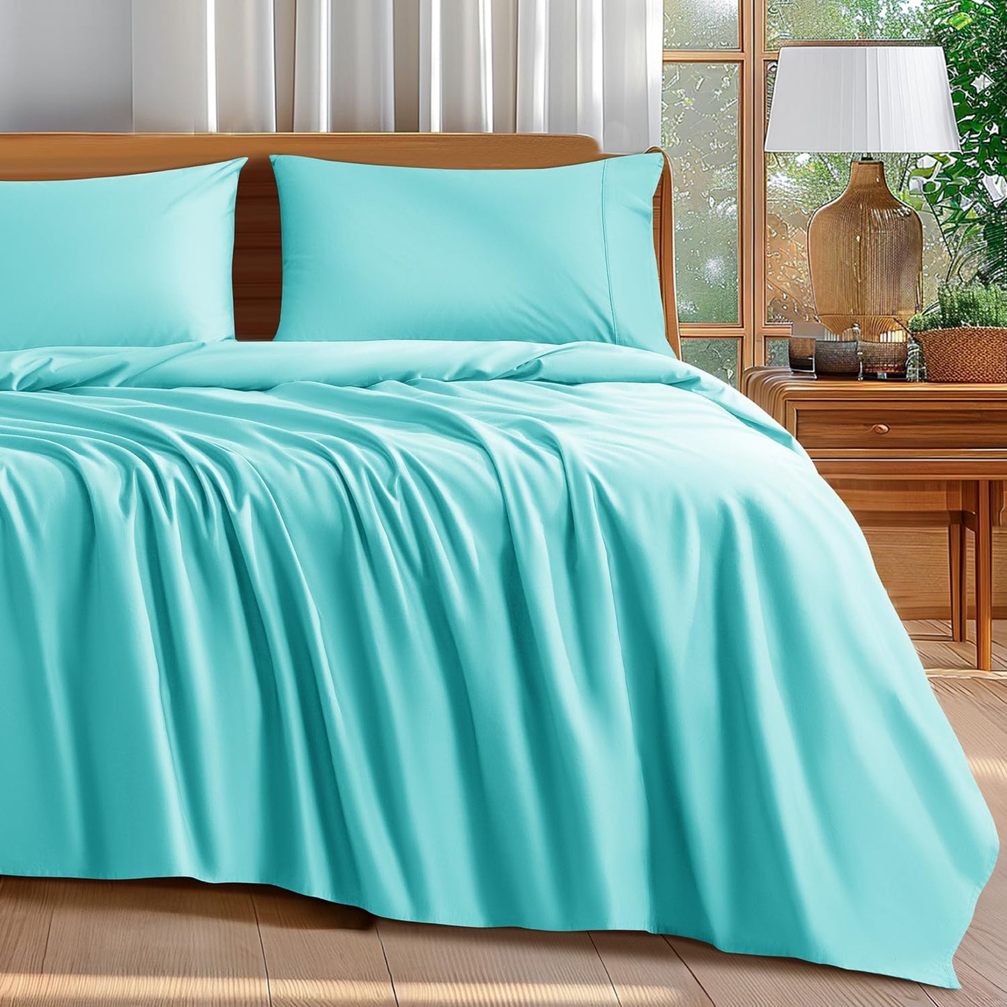 Shilucheng 100% Cotton Queen Size Sheets Set - 600 Thread Count，Luxury Egyptian Cotton Bed Sheets，5-Star Hotel Quality Sheets, Breathable & Cooling, 16 Inch Deep Pocket - 4 Piece (White, Queen)