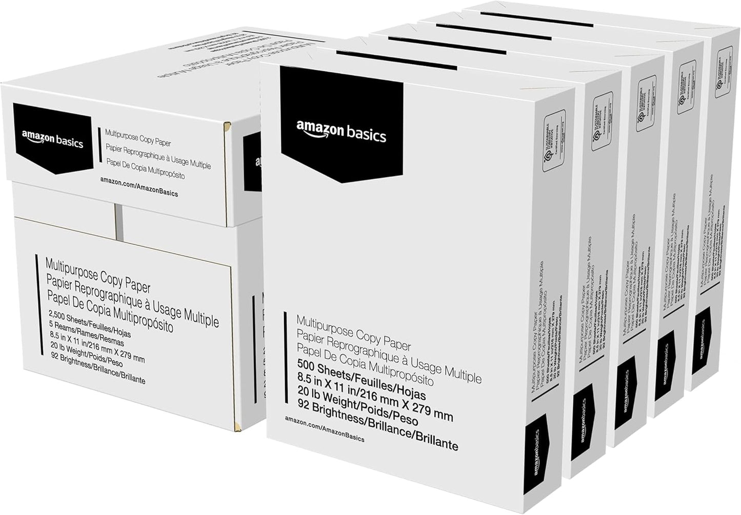 Amazon Basics Multipurpose Copy Printer Paper, 20 lb, 8.5 x 11 Inches, 10 Reams (5,000 Sheets), 92 Bright, White