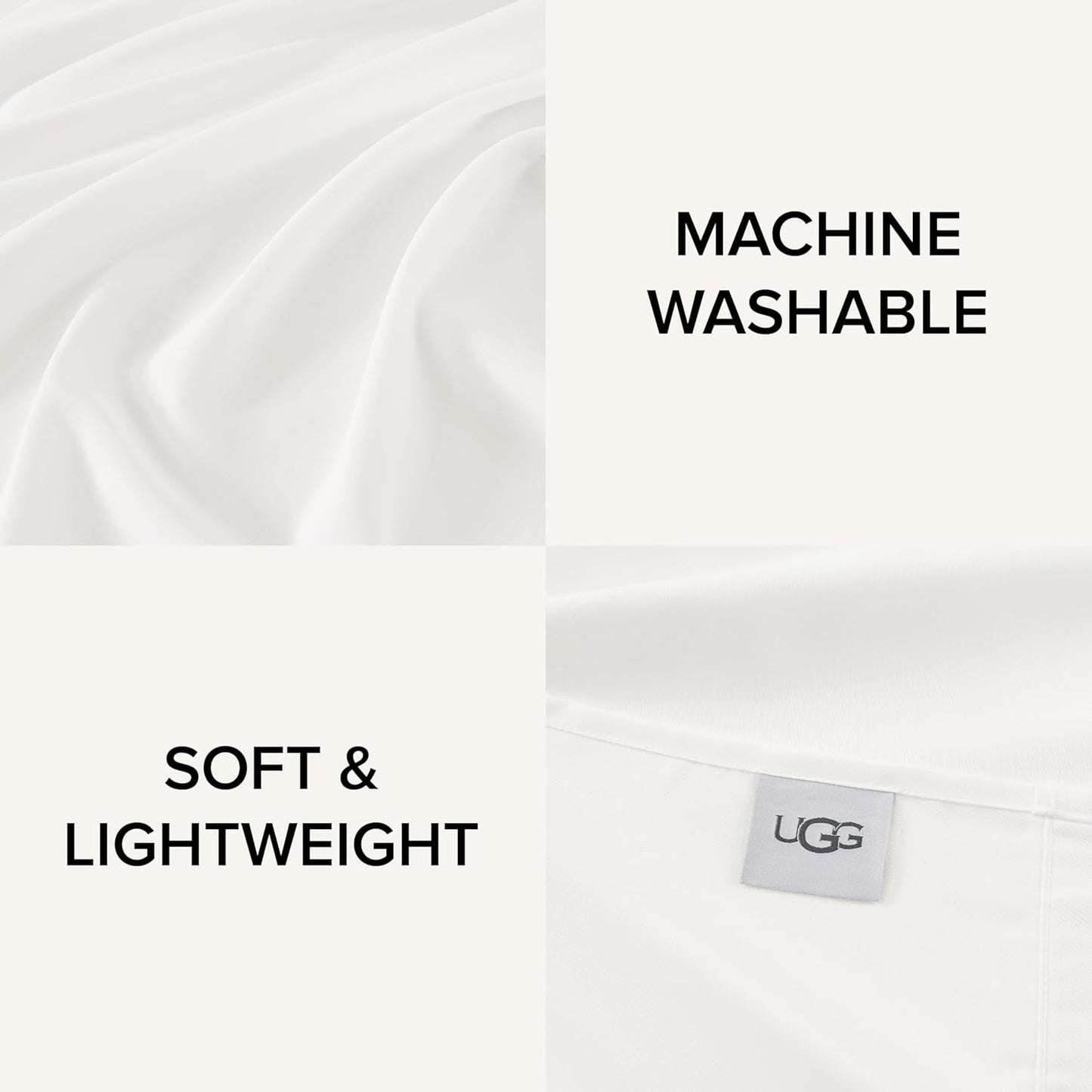 UGG King Sheet Set 4-Piece Luxury Cooling Sheets Deep Pockets Premium Bedding with 2 Pillow Shams Hypoallergenic Machine Washable Soft Lightweight Bed Set for Bedroom, King, White (Hedi)