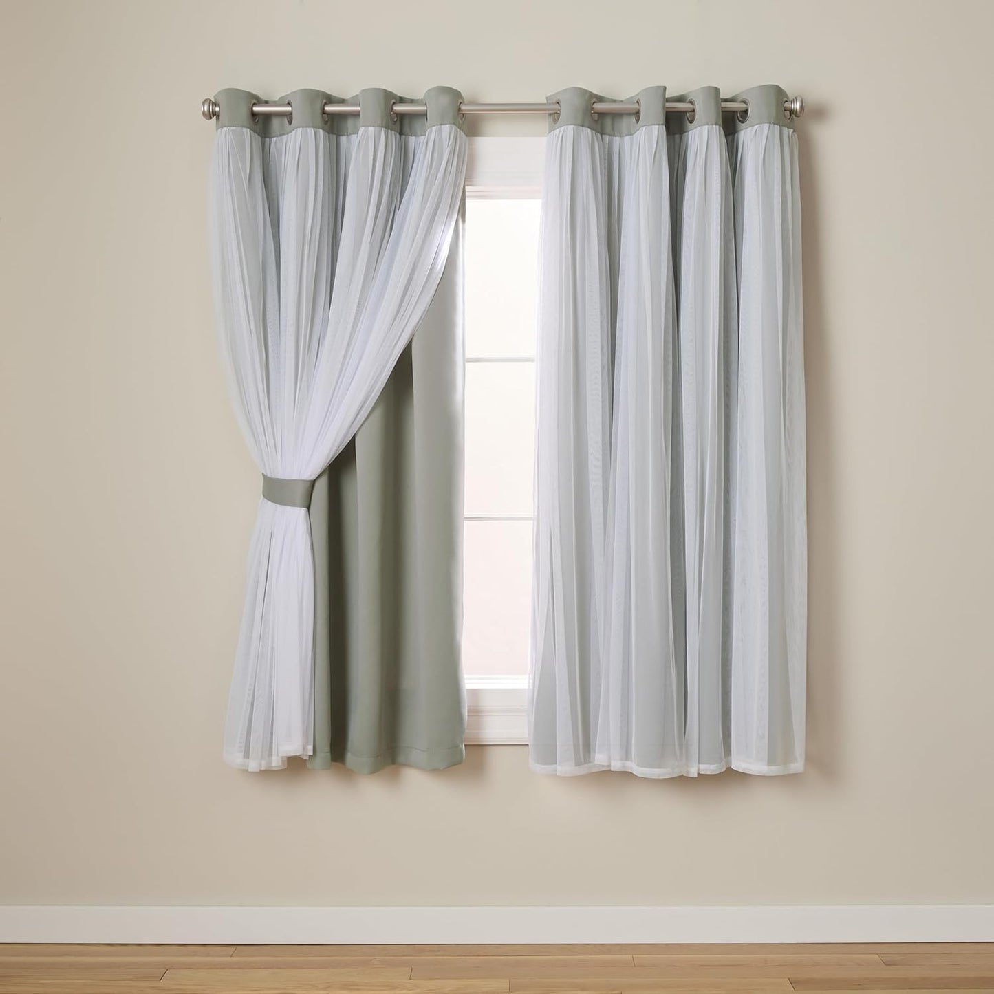 TOWN & COUNTRY LUXE Talia Double Layer Indoor Curtains, Sheer and Room Darkening Blackout, Grommet Top, Energy Efficient, 2-Pack Set, 52"x96", Winter White