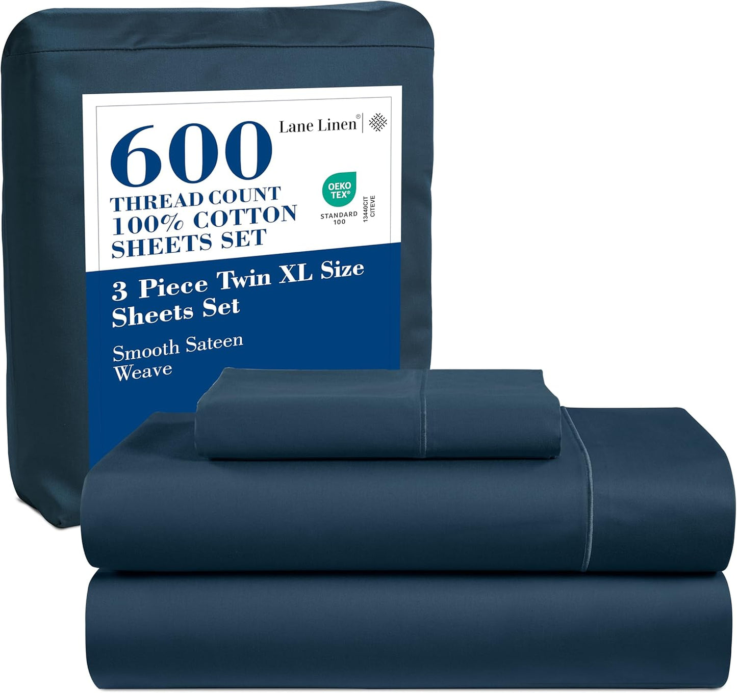 LANE LINEN 100% Cotton White Queen Size Sheet Set – Luxurious Hotel-Quality Sateen Weave, Fully Elasticized Mercerized Cotton, Deep Pocket 4-Piece Set, Naturally Cooling & Comfortable