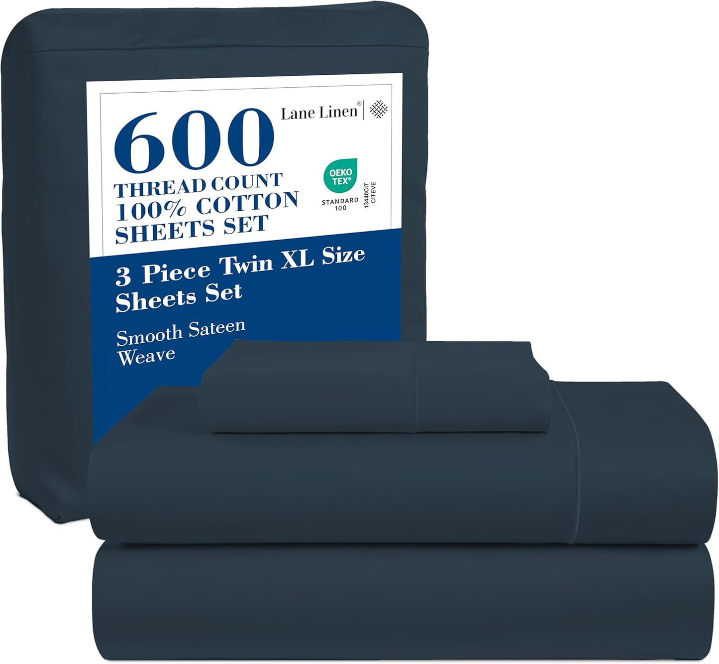LANE LINEN 100% Cotton White Queen Size Sheet Set – Luxurious Hotel-Quality Sateen Weave, Fully Elasticized Mercerized Cotton, Deep Pocket 4-Piece Set, Naturally Cooling & Comfortable