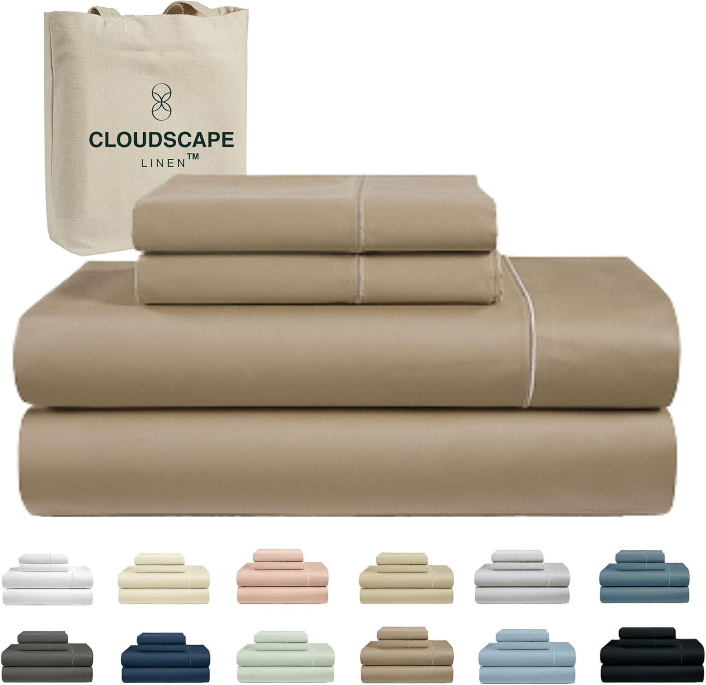 Cloud Scape Linen 100% Egyptian Cotton King Sheets Set – 1000 Thread Count, 4-Piece Soft Hotel Quality Bedding Set,Deep Pockets up to 16”, White