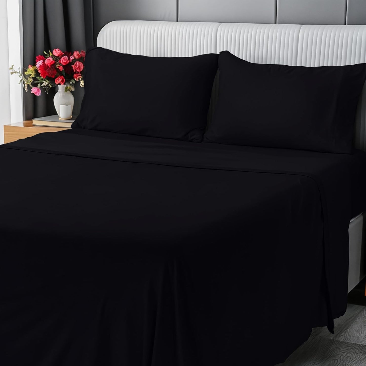 Utopia Bedding Queen Sheet Set - Jersey Knit Sheets 4 Piece – Cotton – Soft T-Shirt Stretchy Sheets (Heather Light Grey)