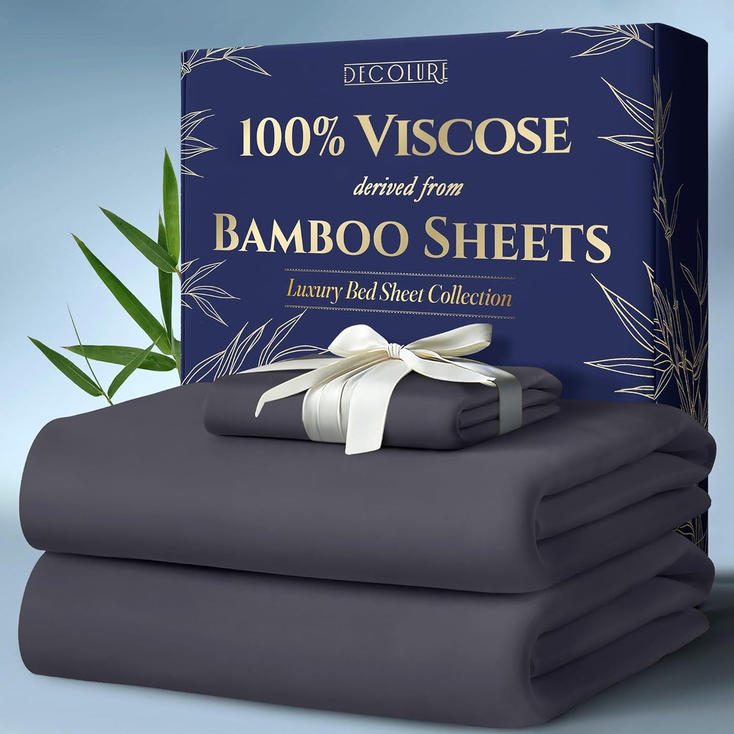 DECOLURE 100% Viscose Derived from Bamboo Sheets King Size 4pcs - Ultra Soft & Luxuriously Cooling, 17" Deep Pocket, Double Stitching, Perfect for Hot Sleepers - King Bed Sheets (White)