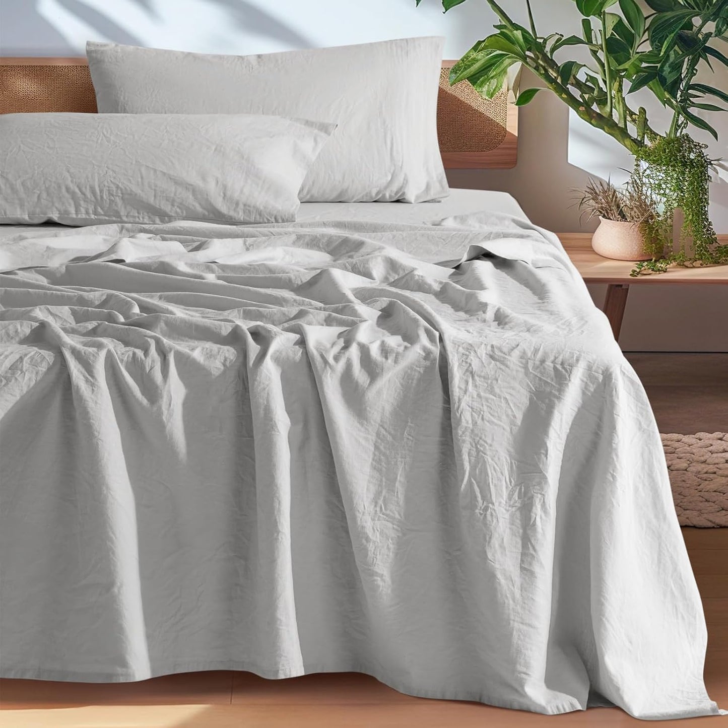 SONORO KATE 100% French Pure Linen Sheets, Breathable and Durable Linen King Size Sheets, Anti-Tear Linen Bed Sheets, Machine Washable, 16 Inch Deep Pocket - 4 Piece (Natural Linen, King)