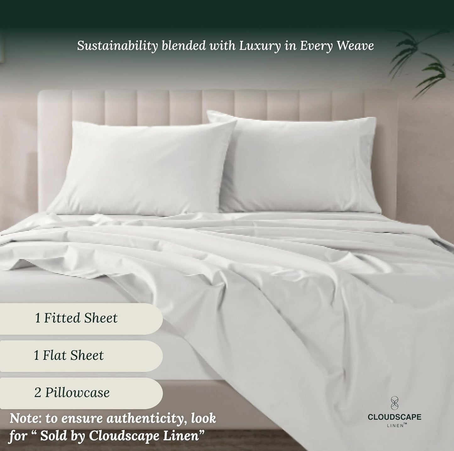 Cloud Scape Linen 100% Egyptian Cotton King Sheets Set – 1000 Thread Count, 4-Piece Soft Hotel Quality Bedding Set,Deep Pockets up to 16”, White