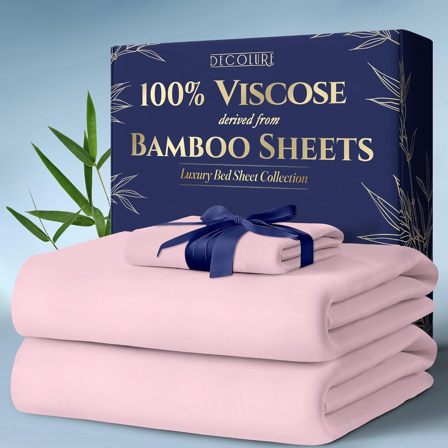 DECOLURE 100% Viscose Derived from Bamboo Sheets King Size 4pcs - Ultra Soft & Luxuriously Cooling, 17" Deep Pocket, Double Stitching, Perfect for Hot Sleepers - King Bed Sheets (White)