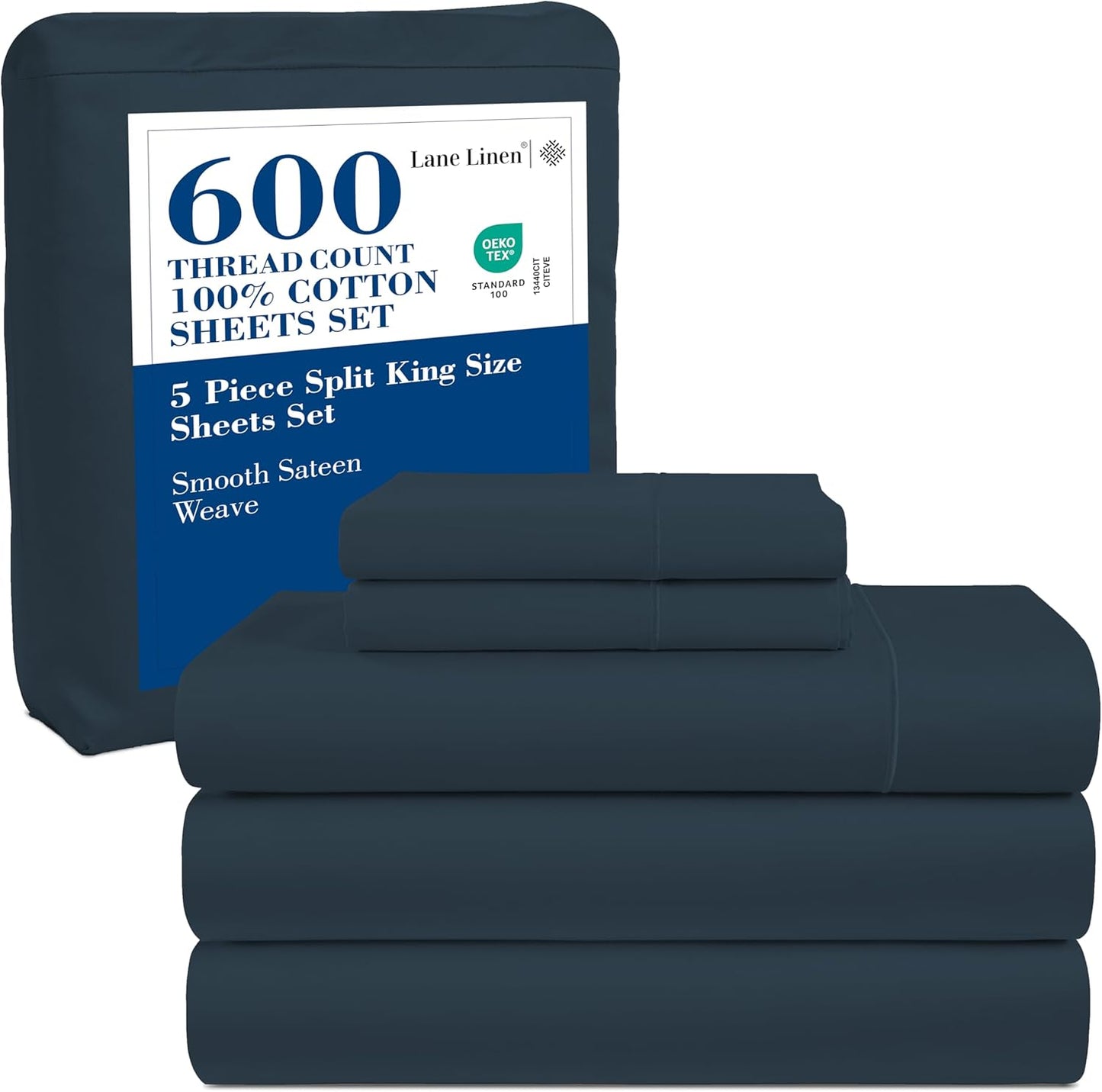 LANE LINEN 100% Cotton White Queen Size Sheet Set – Luxurious Hotel-Quality Sateen Weave, Fully Elasticized Mercerized Cotton, Deep Pocket 4-Piece Set, Naturally Cooling & Comfortable