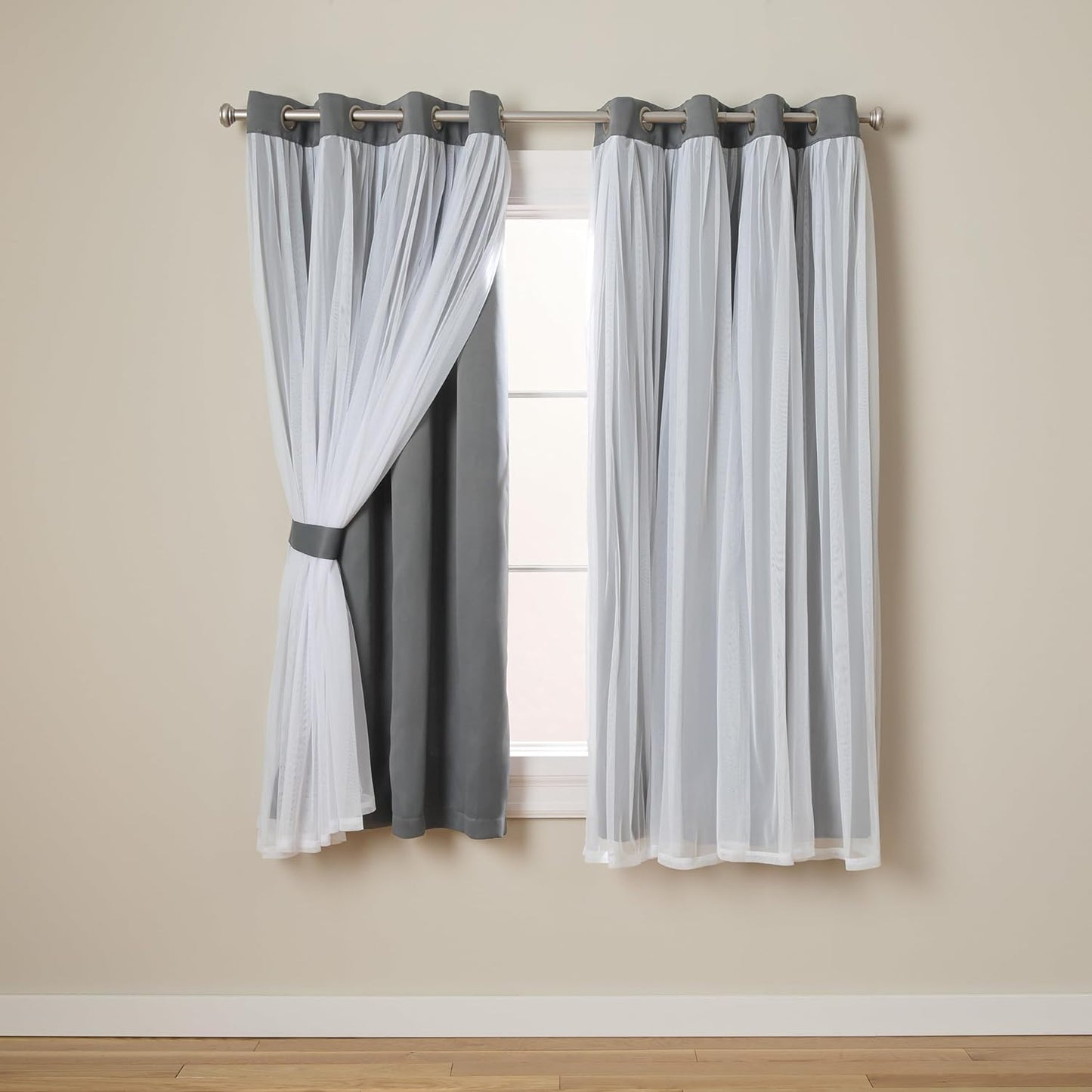 TOWN & COUNTRY LUXE Talia Double Layer Indoor Curtains, Sheer and Room Darkening Blackout, Grommet Top, Energy Efficient, 2-Pack Set, 52"x96", Winter White