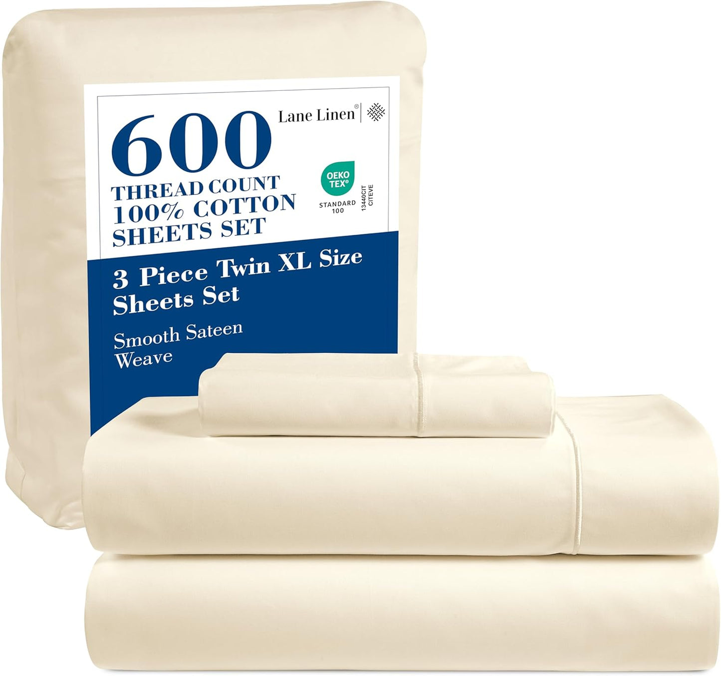 LANE LINEN 100% Cotton White Queen Size Sheet Set – Luxurious Hotel-Quality Sateen Weave, Fully Elasticized Mercerized Cotton, Deep Pocket 4-Piece Set, Naturally Cooling & Comfortable