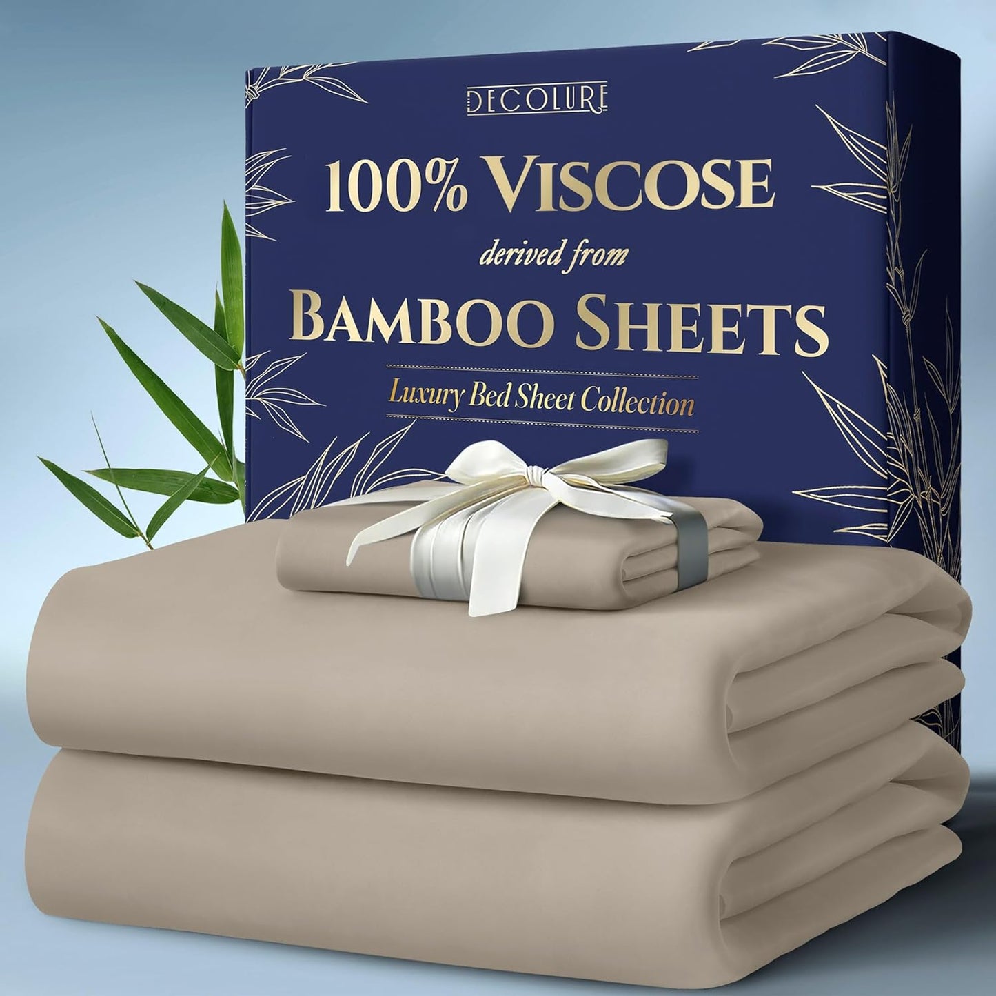 DECOLURE 100% Viscose Derived from Bamboo Sheets King Size 4pcs - Ultra Soft & Luxuriously Cooling, 17" Deep Pocket, Double Stitching, Perfect for Hot Sleepers - King Bed Sheets (White)