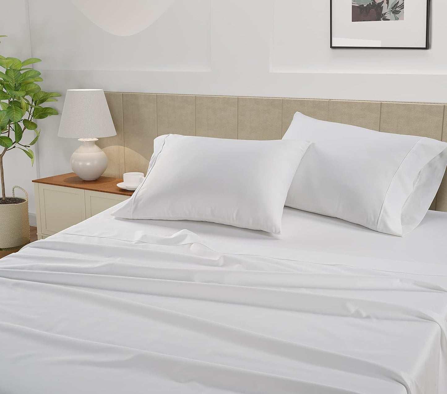 LANE LINEN 100% Cotton Sheets – 450 Thread Count Naturally Cooling Twin Sheets Set, Soft & Comfy Sateen Weave, Deep Pocket Fits 15” Mattress, Fade-Resistant Hotel Bedding, White