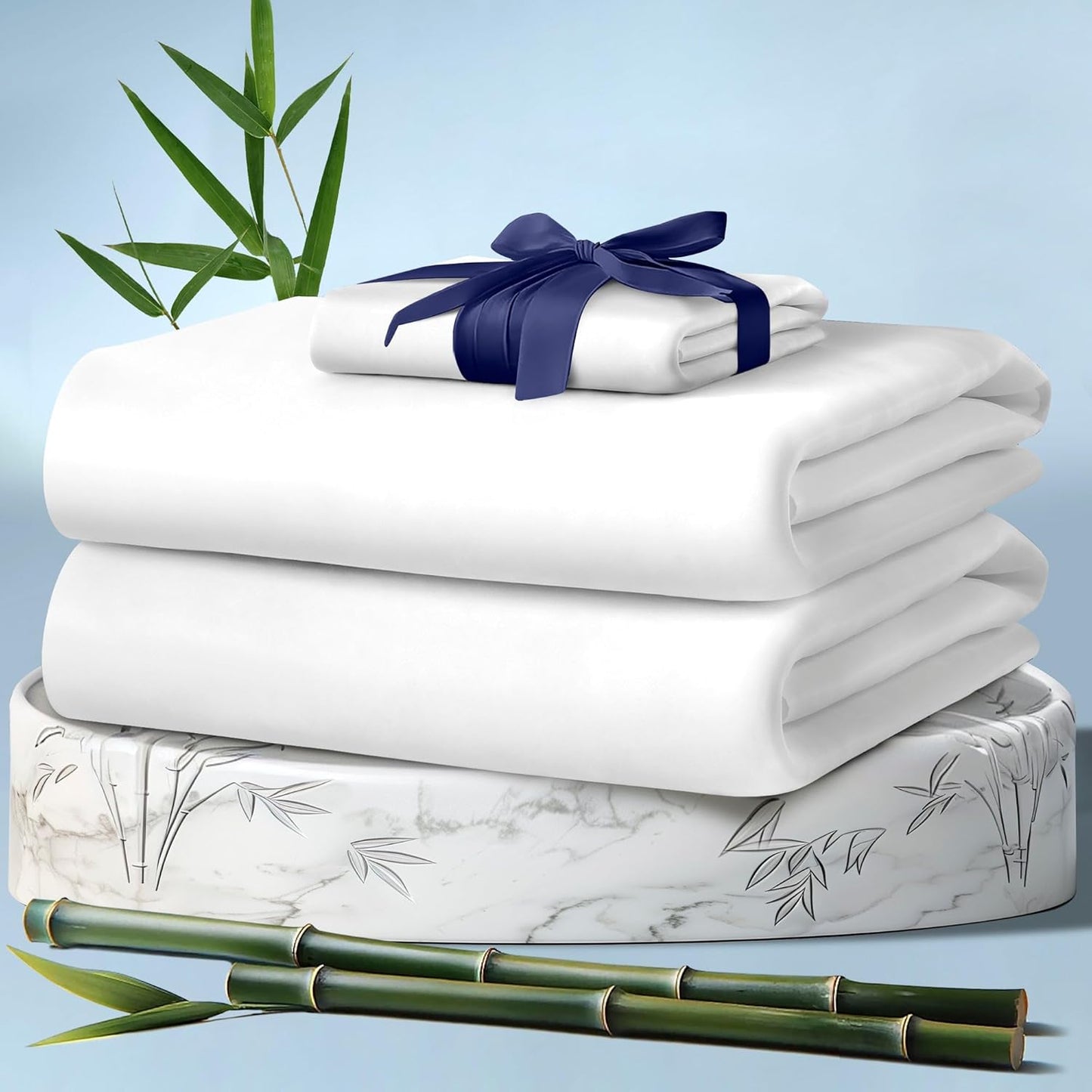 DECOLURE 100% Viscose Derived from Bamboo Sheets King Size 4pcs - Ultra Soft & Luxuriously Cooling, 17" Deep Pocket, Double Stitching, Perfect for Hot Sleepers - King Bed Sheets (White)