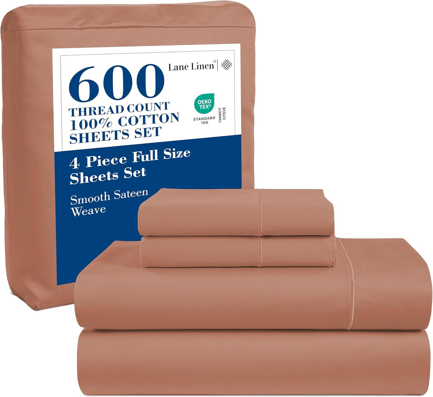 LANE LINEN 100% Cotton White Queen Size Sheet Set – Luxurious Hotel-Quality Sateen Weave, Fully Elasticized Mercerized Cotton, Deep Pocket 4-Piece Set, Naturally Cooling & Comfortable