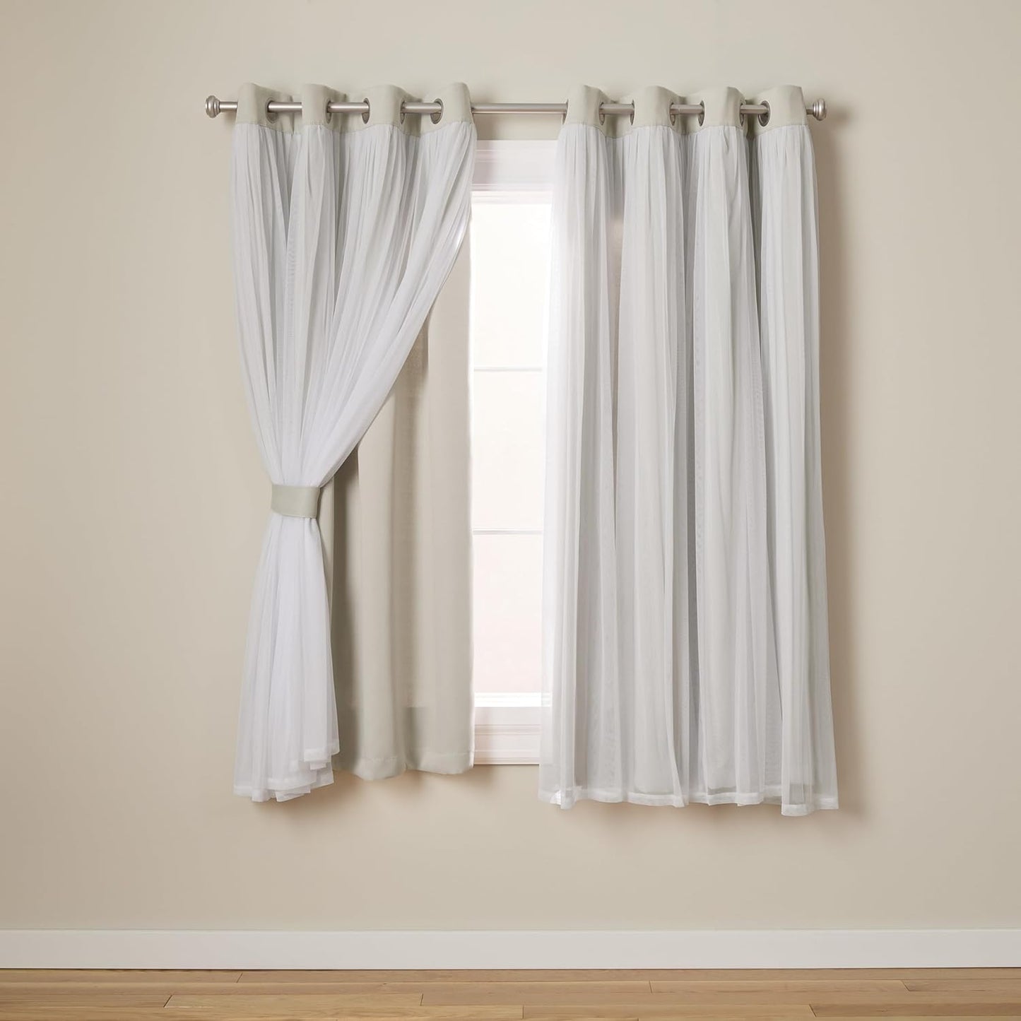 TOWN & COUNTRY LUXE Talia Double Layer Indoor Curtains, Sheer and Room Darkening Blackout, Grommet Top, Energy Efficient, 2-Pack Set, 52"x96", Winter White