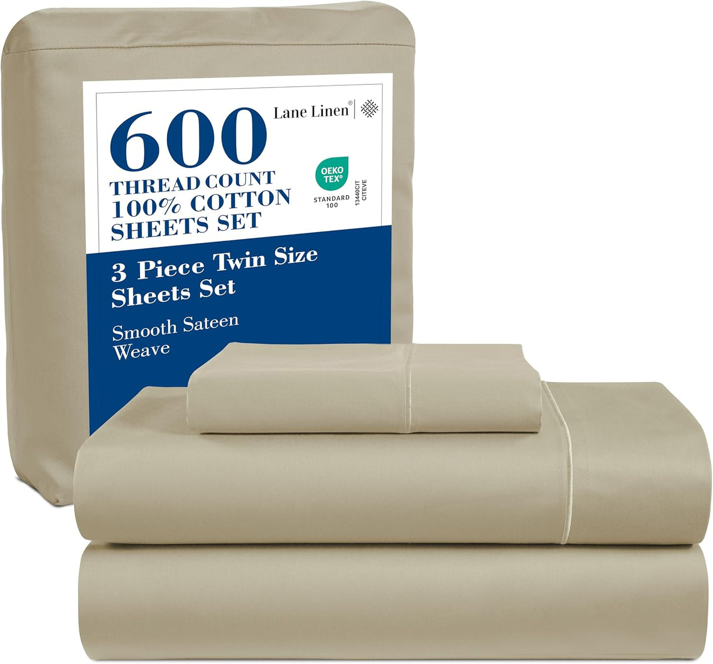 LANE LINEN 100% Cotton White Queen Size Sheet Set – Luxurious Hotel-Quality Sateen Weave, Fully Elasticized Mercerized Cotton, Deep Pocket 4-Piece Set, Naturally Cooling & Comfortable
