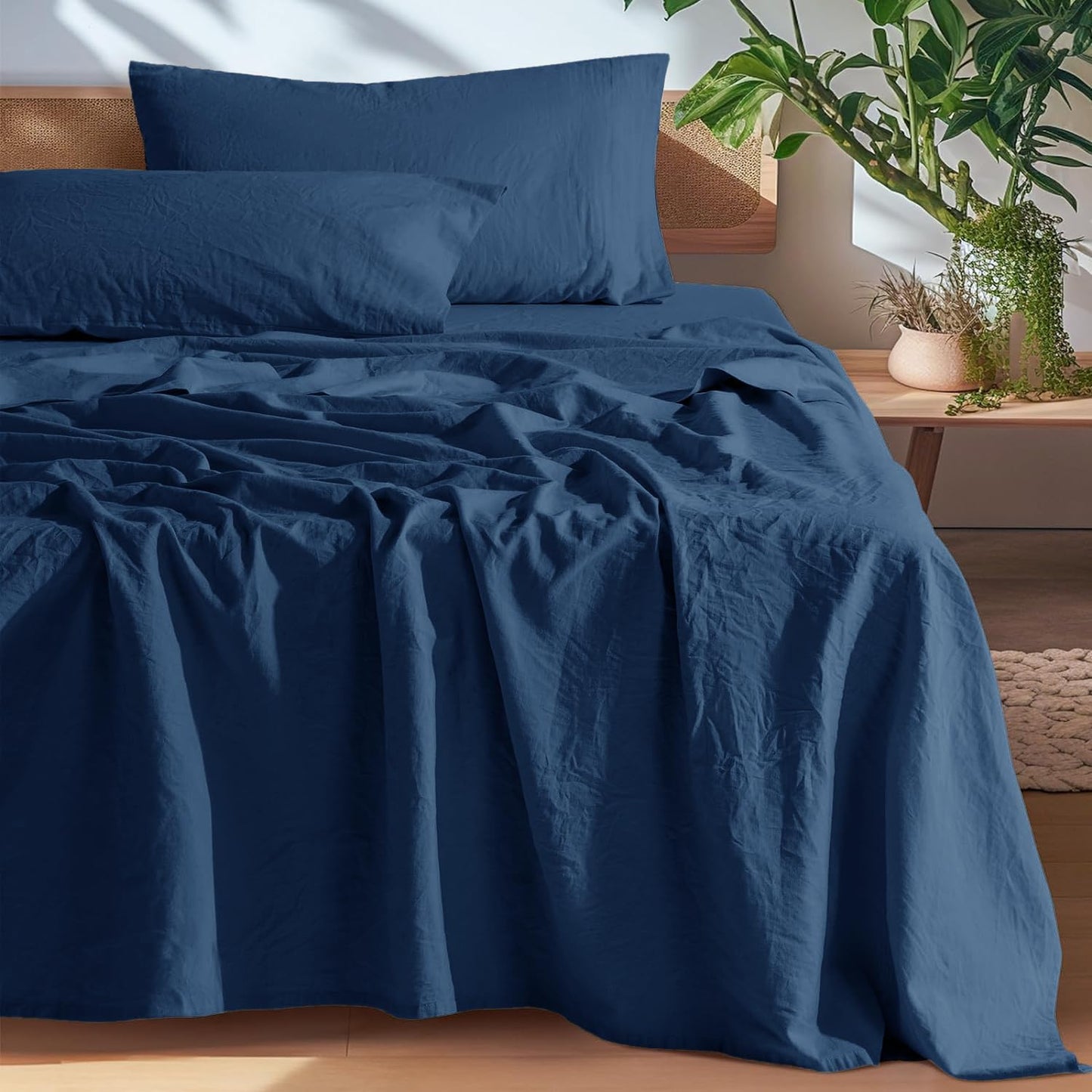 SONORO KATE 100% French Pure Linen Sheets, Breathable and Durable Linen King Size Sheets, Anti-Tear Linen Bed Sheets, Machine Washable, 16 Inch Deep Pocket - 4 Piece (Natural Linen, King)