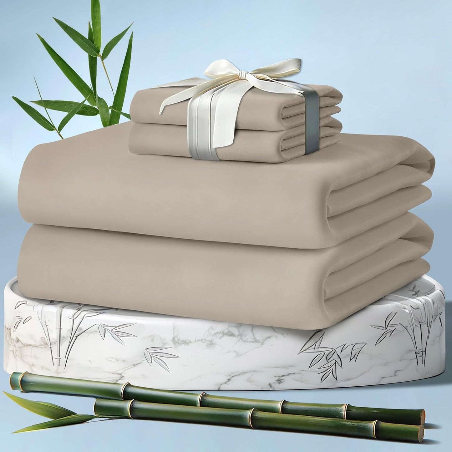 DECOLURE 100% Viscose Derived from Bamboo Sheets King Size 4pcs - Ultra Soft & Luxuriously Cooling, 17" Deep Pocket, Double Stitching, Perfect for Hot Sleepers - King Bed Sheets (White)