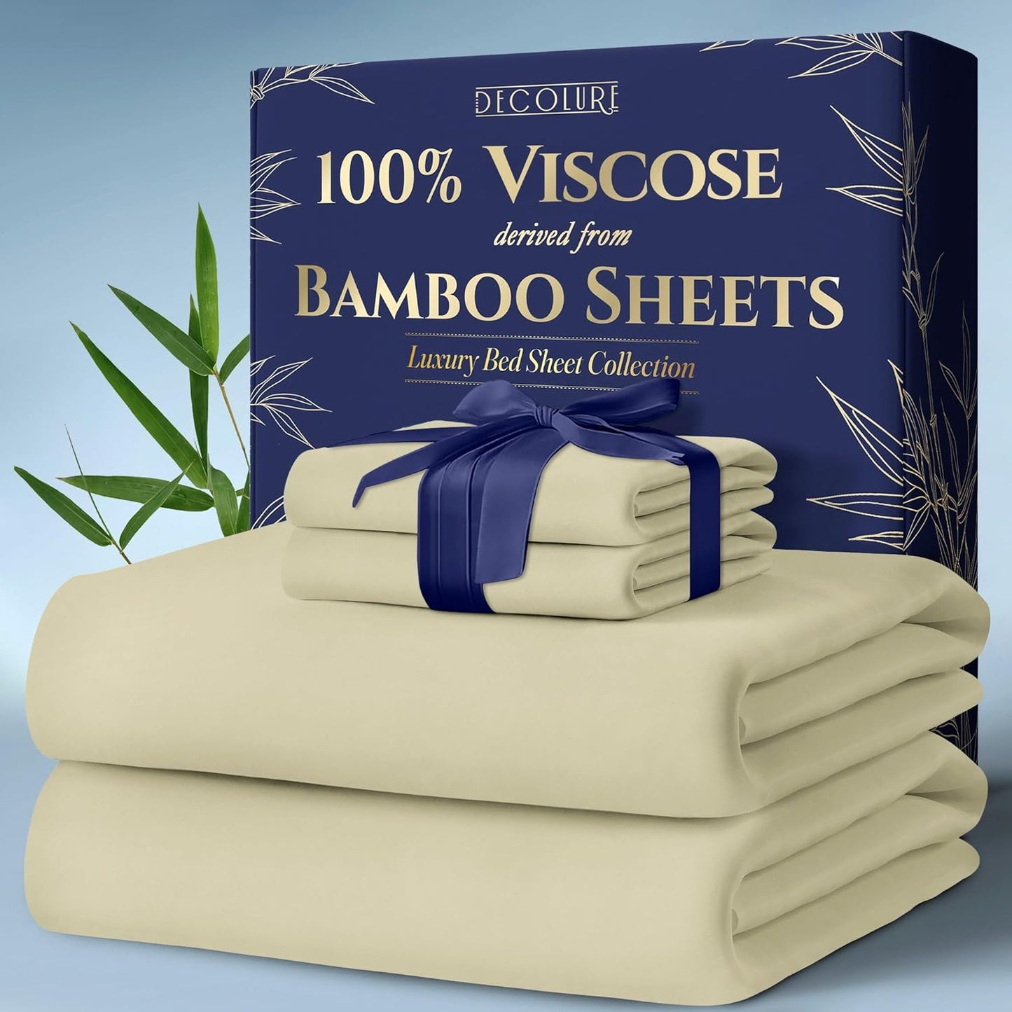 DECOLURE 100% Viscose Derived from Bamboo Sheets King Size 4pcs - Ultra Soft & Luxuriously Cooling, 17" Deep Pocket, Double Stitching, Perfect for Hot Sleepers - King Bed Sheets (White)