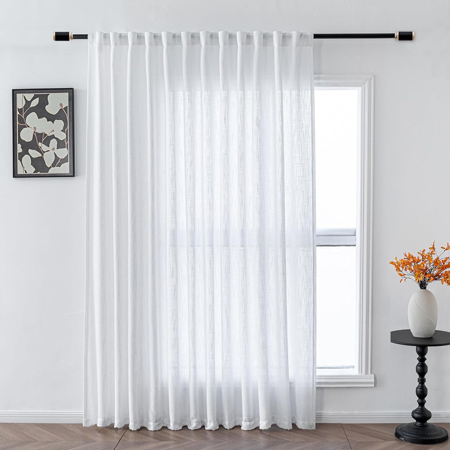 MYSKY HOME Linen Curtains for Living Room, Natural Semi Sheer Curtains & Drapes 84 inches Length 2 Panels Set Farmhouse Country Boho Style Back Tab Draperies for Sliding Glass Door, 50" Wide, Linen