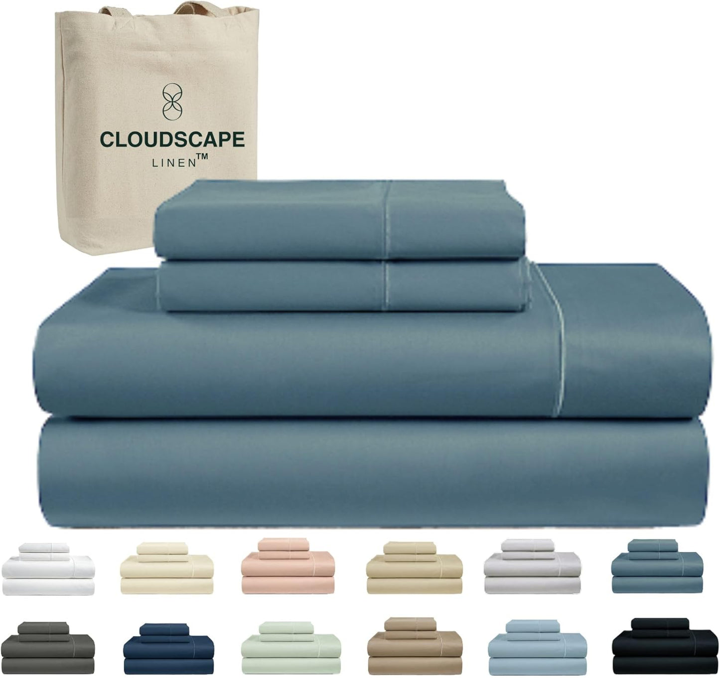 Cloud Scape Linen 100% Egyptian Cotton King Sheets Set – 1000 Thread Count, 4-Piece Soft Hotel Quality Bedding Set,Deep Pockets up to 16”, White