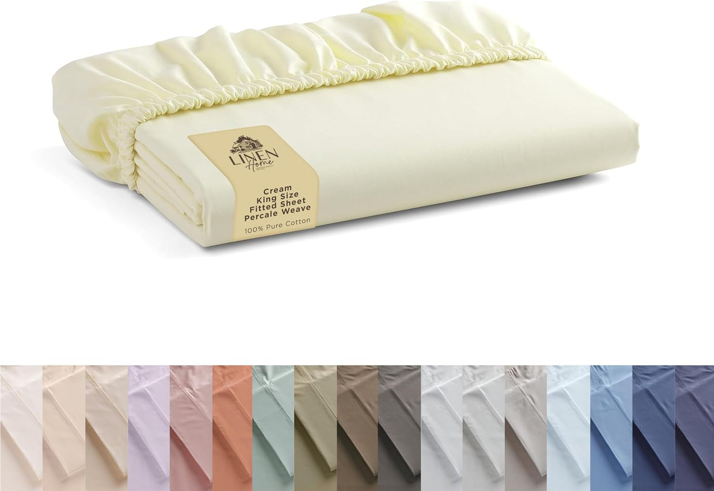 Linen Home 100% Cotton Percale Weave Fitted Sheet, Queen Size, White, 1 Deep Pocket Fitted Sheet, Fits Mattress Upto 16" Crisp and Cool Strong Bed Linen, 60"X80"+15"