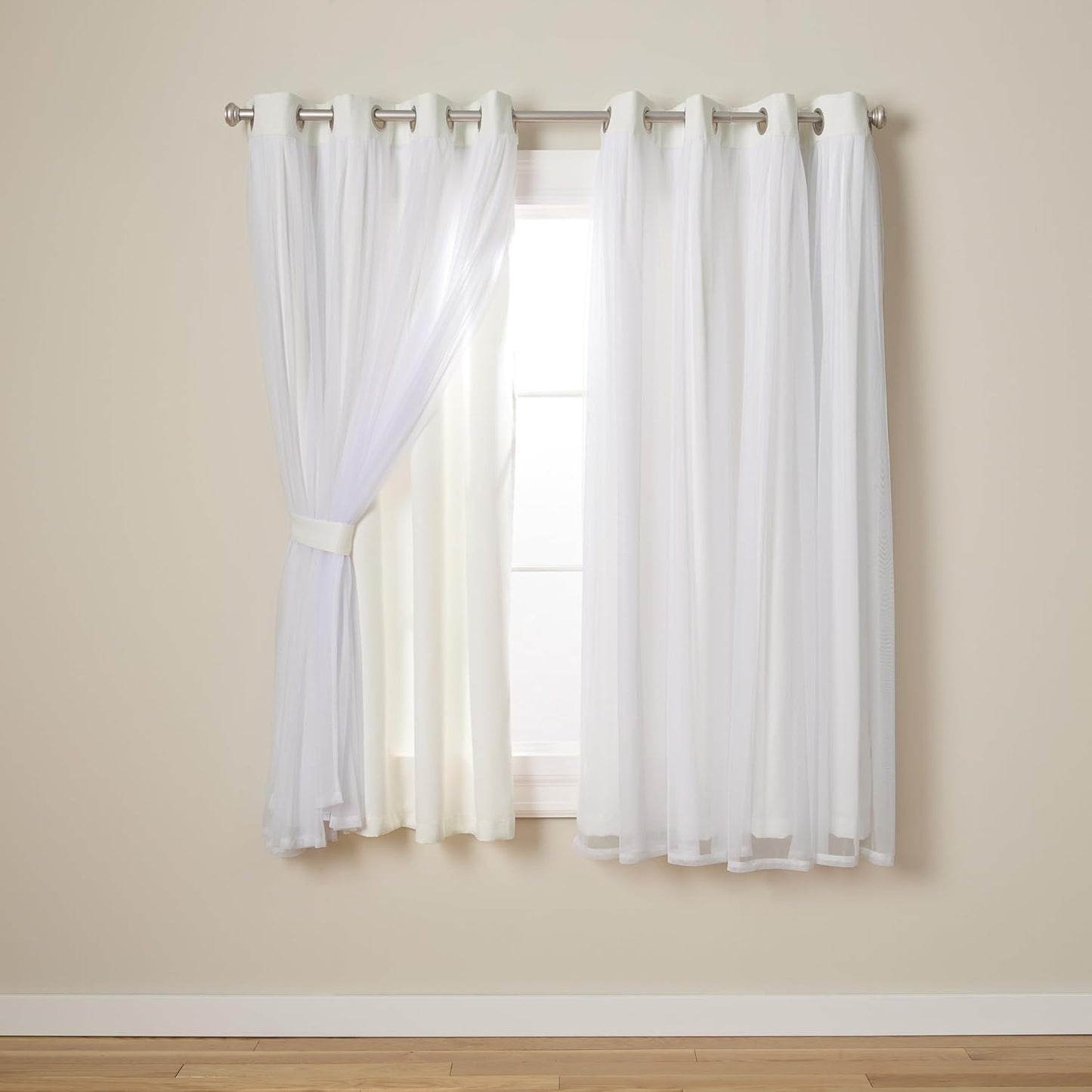 TOWN & COUNTRY LUXE Talia Double Layer Indoor Curtains, Sheer and Room Darkening Blackout, Grommet Top, Energy Efficient, 2-Pack Set, 52"x96", Winter White