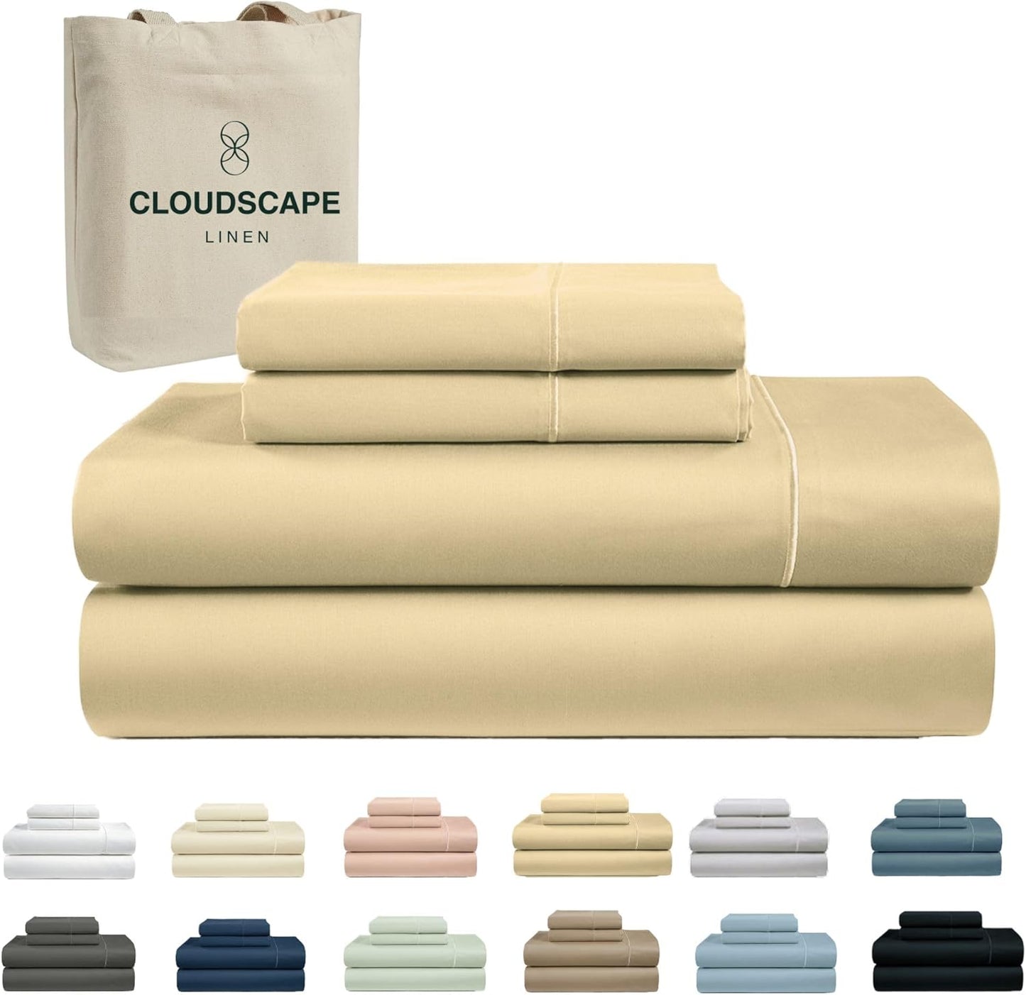 Cloud Scape Linen 100% Egyptian Cotton King Sheets Set – 1000 Thread Count, 4-Piece Soft Hotel Quality Bedding Set,Deep Pockets up to 16”, White
