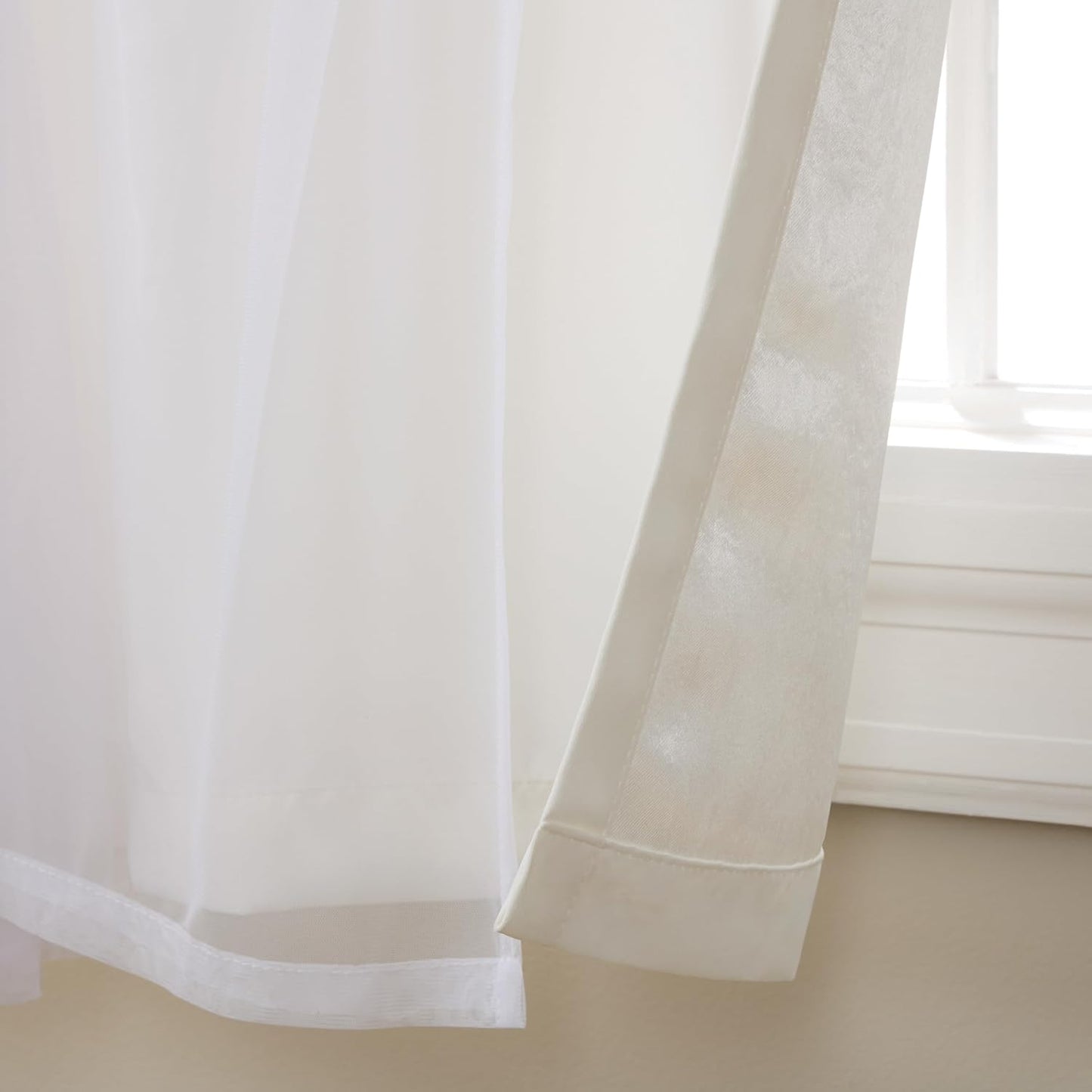 TOWN & COUNTRY LUXE Talia Double Layer Indoor Curtains, Sheer and Room Darkening Blackout, Grommet Top, Energy Efficient, 2-Pack Set, 52"x96", Winter White