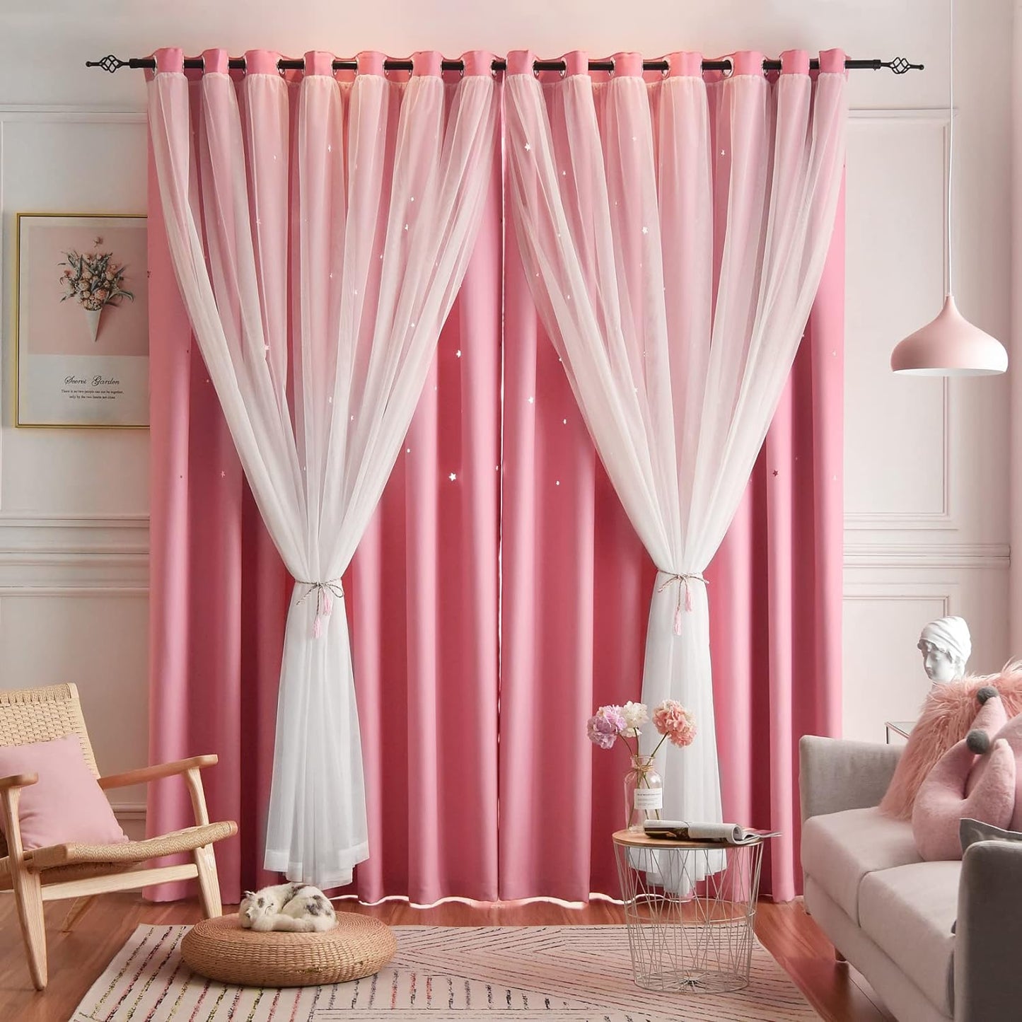 Star Blackout Bedroom Curtains, Beige, 52"W x 63"L, 2 Panels