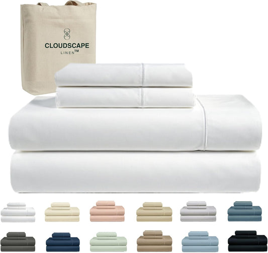 Cloud Scape Linen 100% Egyptian Cotton King Sheets Set – 1000 Thread Count, 4-Piece Soft Hotel Quality Bedding Set,Deep Pockets up to 16”, White