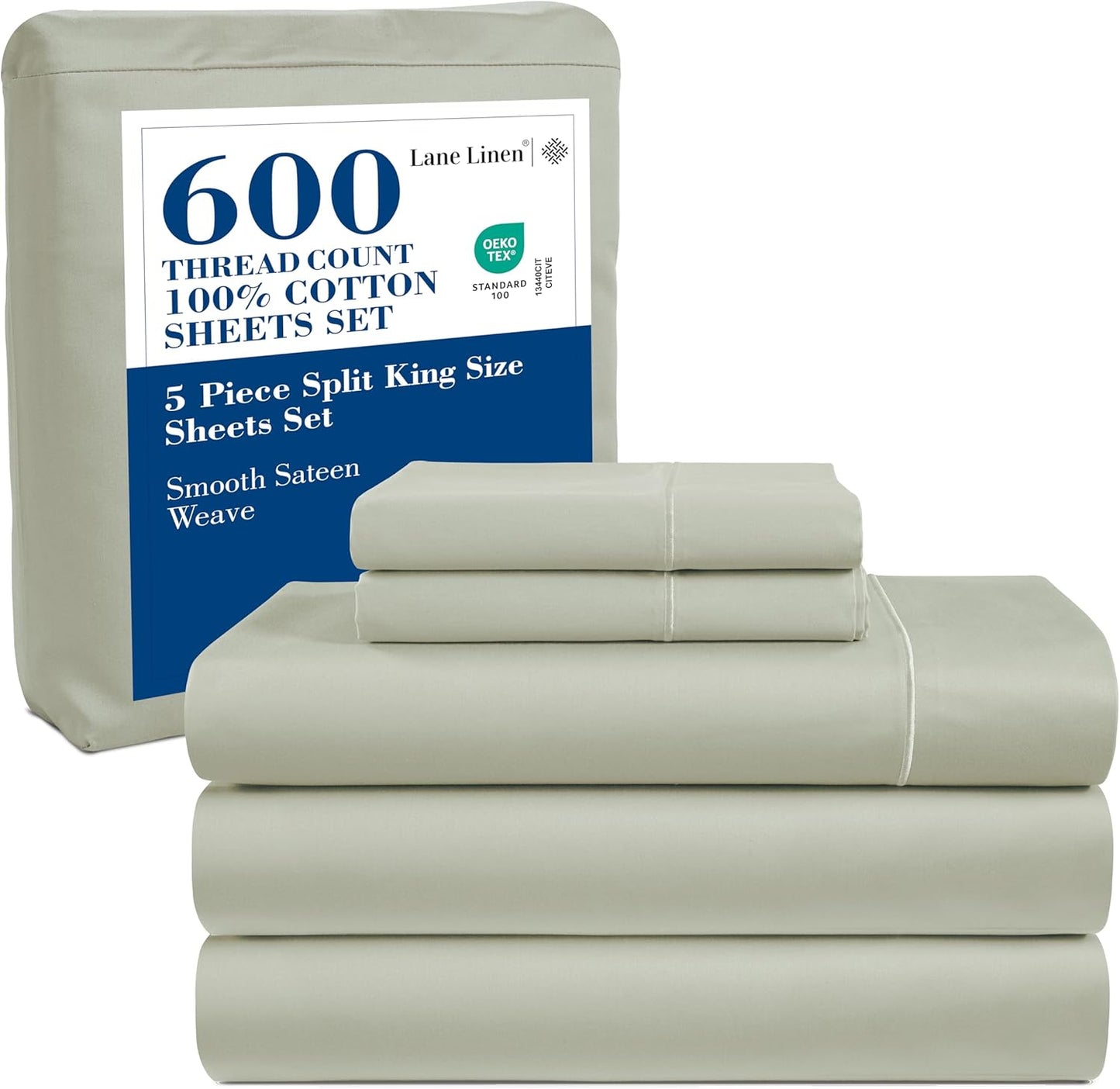 LANE LINEN 100% Cotton White Queen Size Sheet Set – Luxurious Hotel-Quality Sateen Weave, Fully Elasticized Mercerized Cotton, Deep Pocket 4-Piece Set, Naturally Cooling & Comfortable