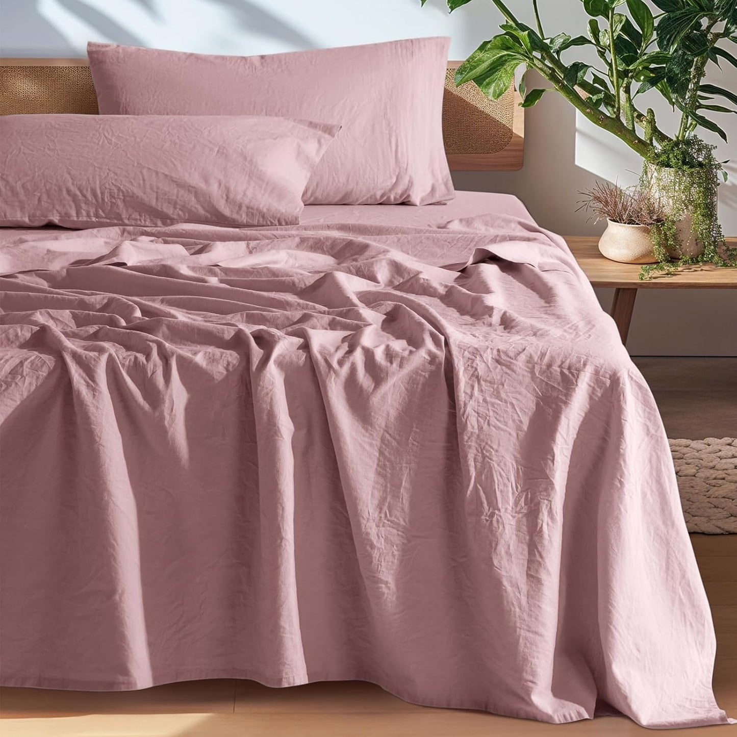 SONORO KATE 100% French Pure Linen Sheets, Breathable and Durable Linen King Size Sheets, Anti-Tear Linen Bed Sheets, Machine Washable, 16 Inch Deep Pocket - 4 Piece (Natural Linen, King)