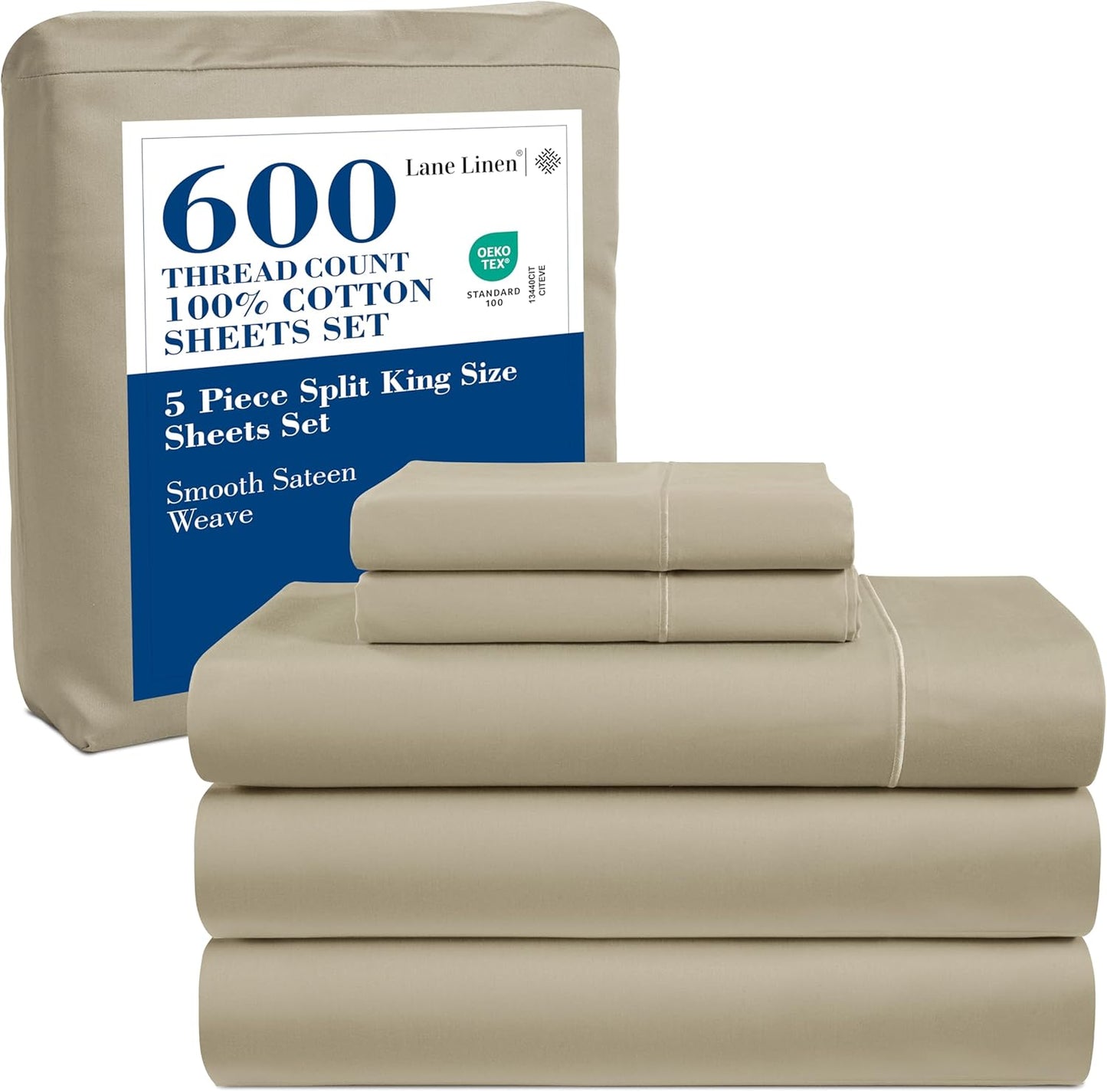 LANE LINEN 100% Cotton White Queen Size Sheet Set – Luxurious Hotel-Quality Sateen Weave, Fully Elasticized Mercerized Cotton, Deep Pocket 4-Piece Set, Naturally Cooling & Comfortable