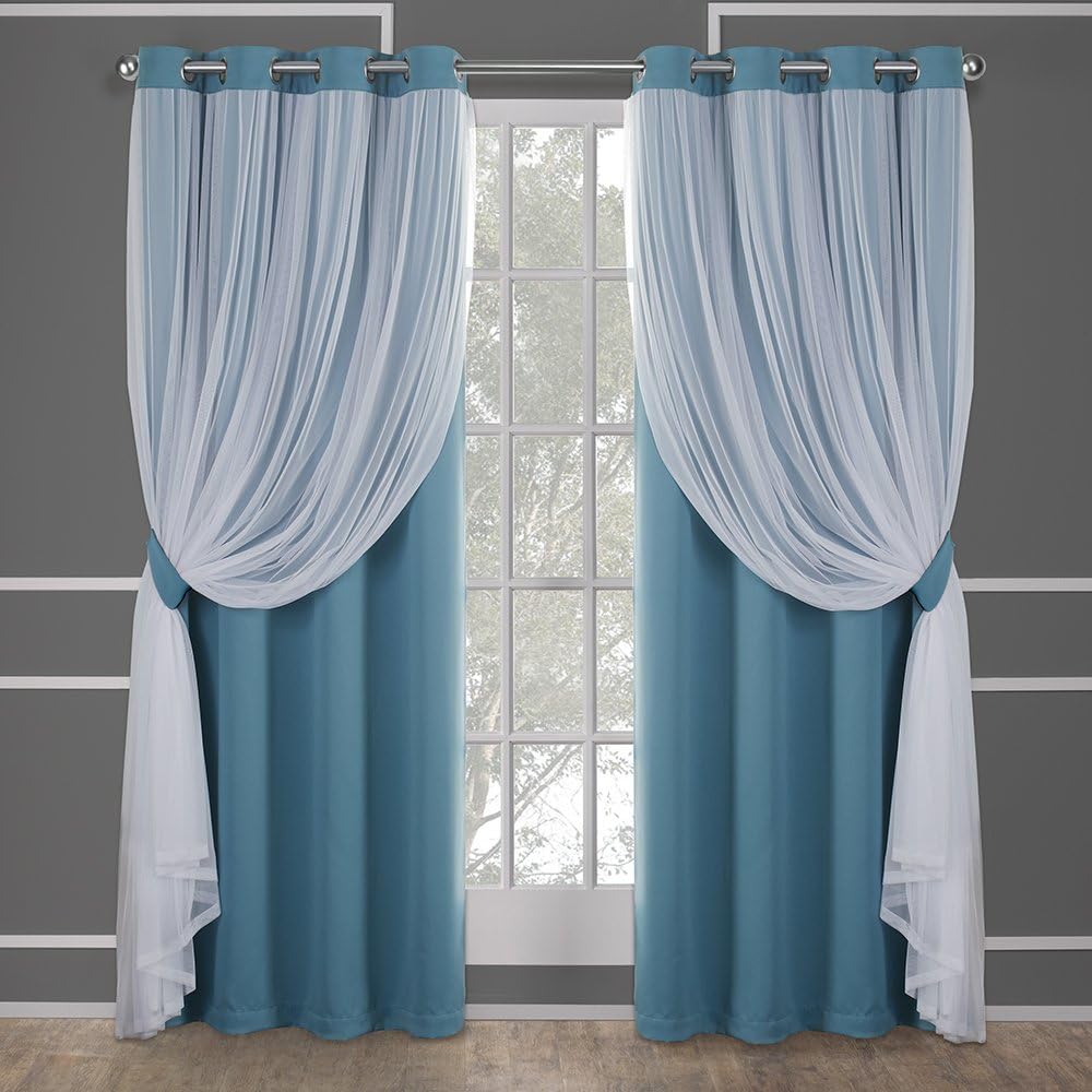 TOWN & COUNTRY LUXE Talia Double Layer Indoor Curtains, Sheer and Room Darkening Blackout, Grommet Top, Energy Efficient, 2-Pack Set, 52"x96", Winter White