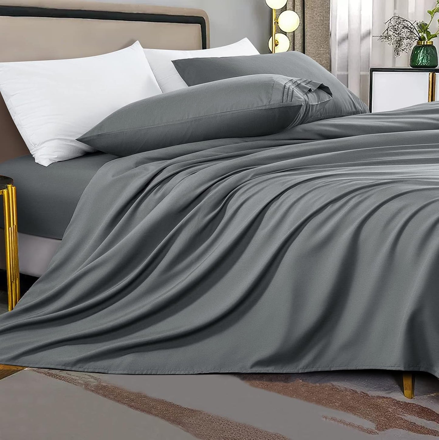 Shilucheng 100% Cotton Queen Size Sheets Set - 600 Thread Count，Luxury Egyptian Cotton Bed Sheets，5-Star Hotel Quality Sheets, Breathable & Cooling, 16 Inch Deep Pocket - 4 Piece (White, Queen)