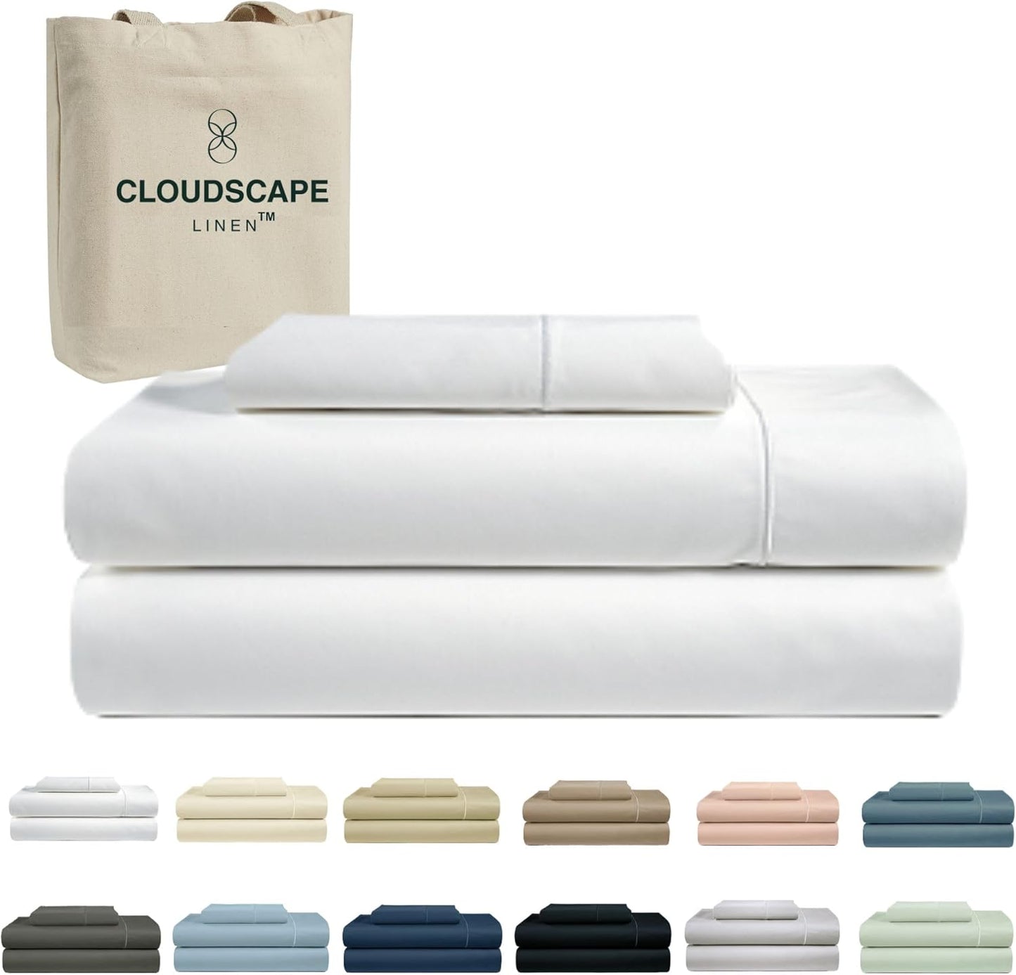 Cloud Scape Linen 100% Egyptian Cotton King Sheets Set – 1000 Thread Count, 4-Piece Soft Hotel Quality Bedding Set,Deep Pockets up to 16”, White